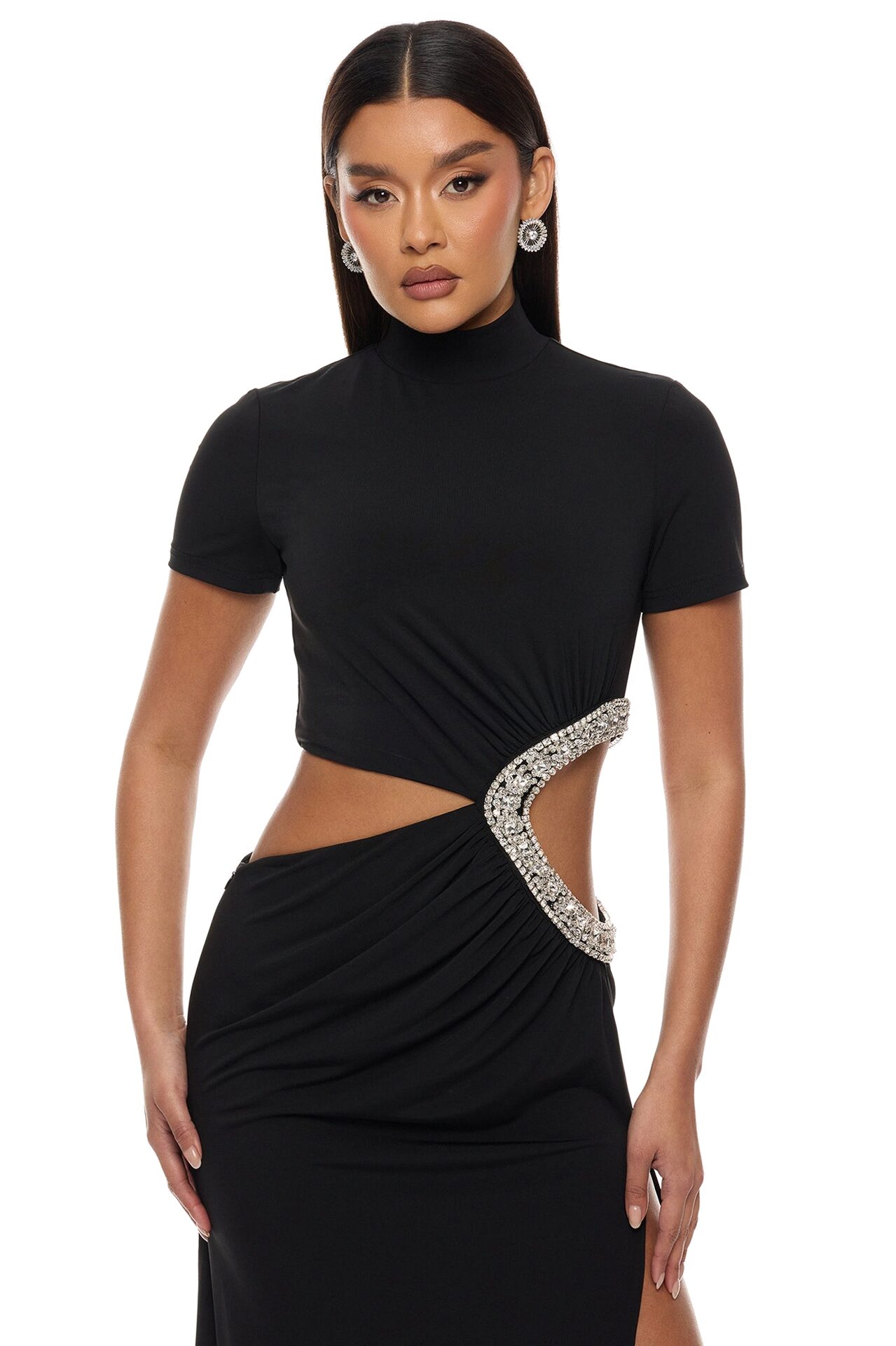 Lola Cut Out Rhinestone Maxi Dress - Black