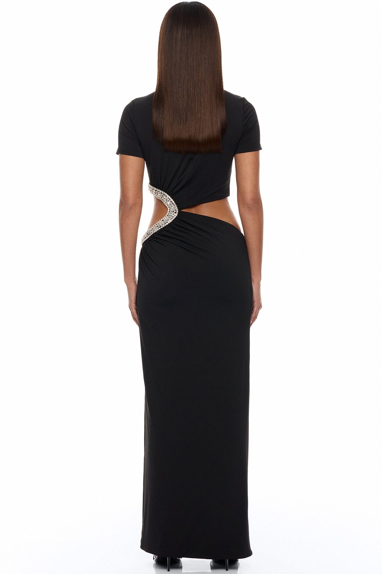 Lola Cut Out Rhinestone Maxi Dress - Black