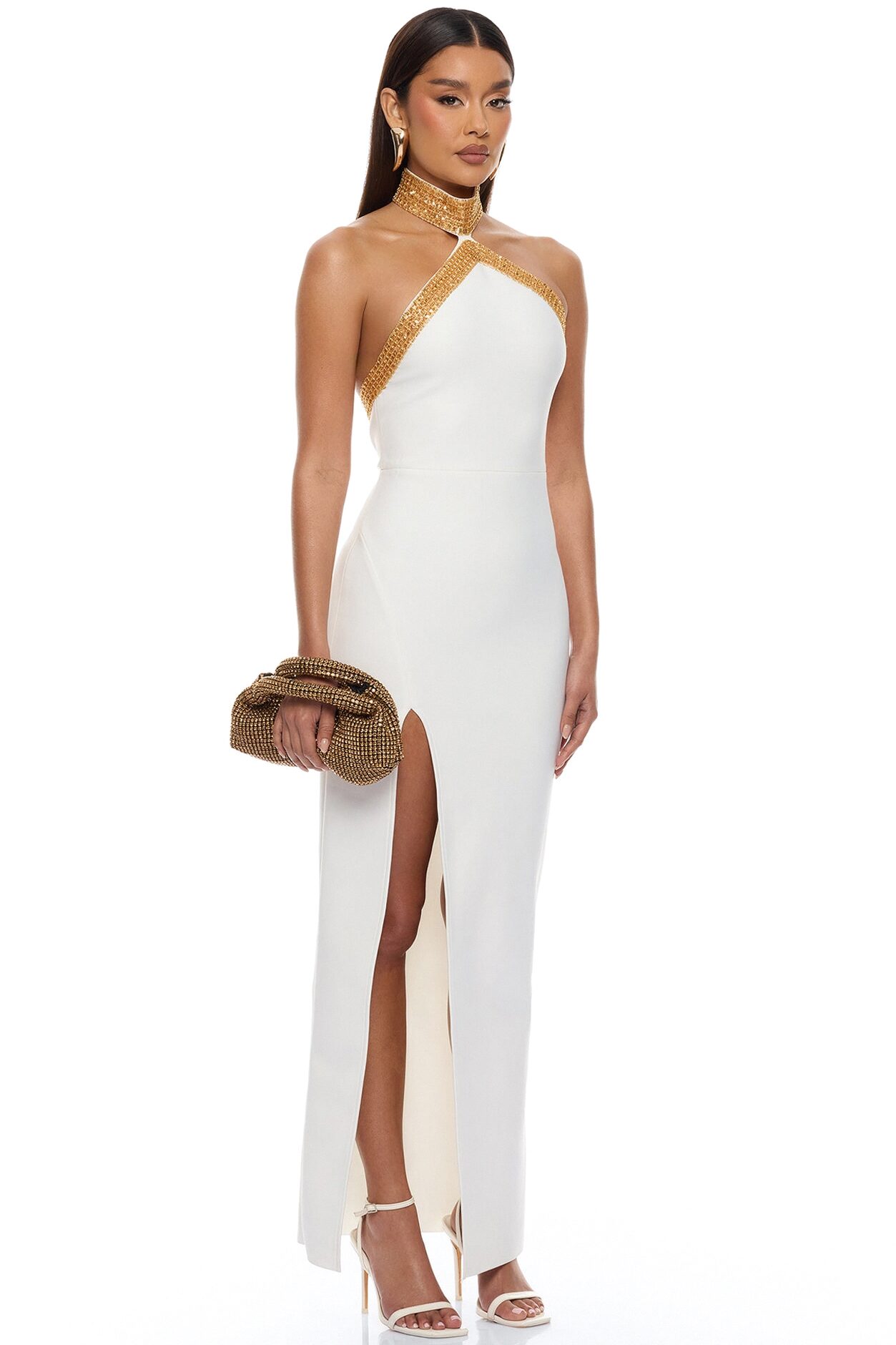 Draya Embellished Bandage Maxi Dress - White