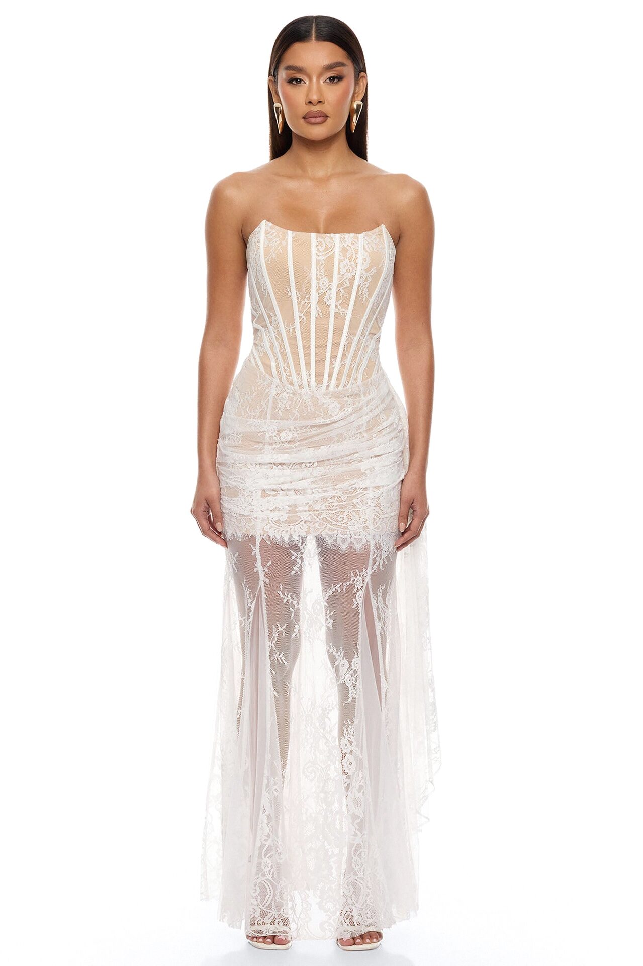 Be Mine Draped Lace Maxi Dress - White