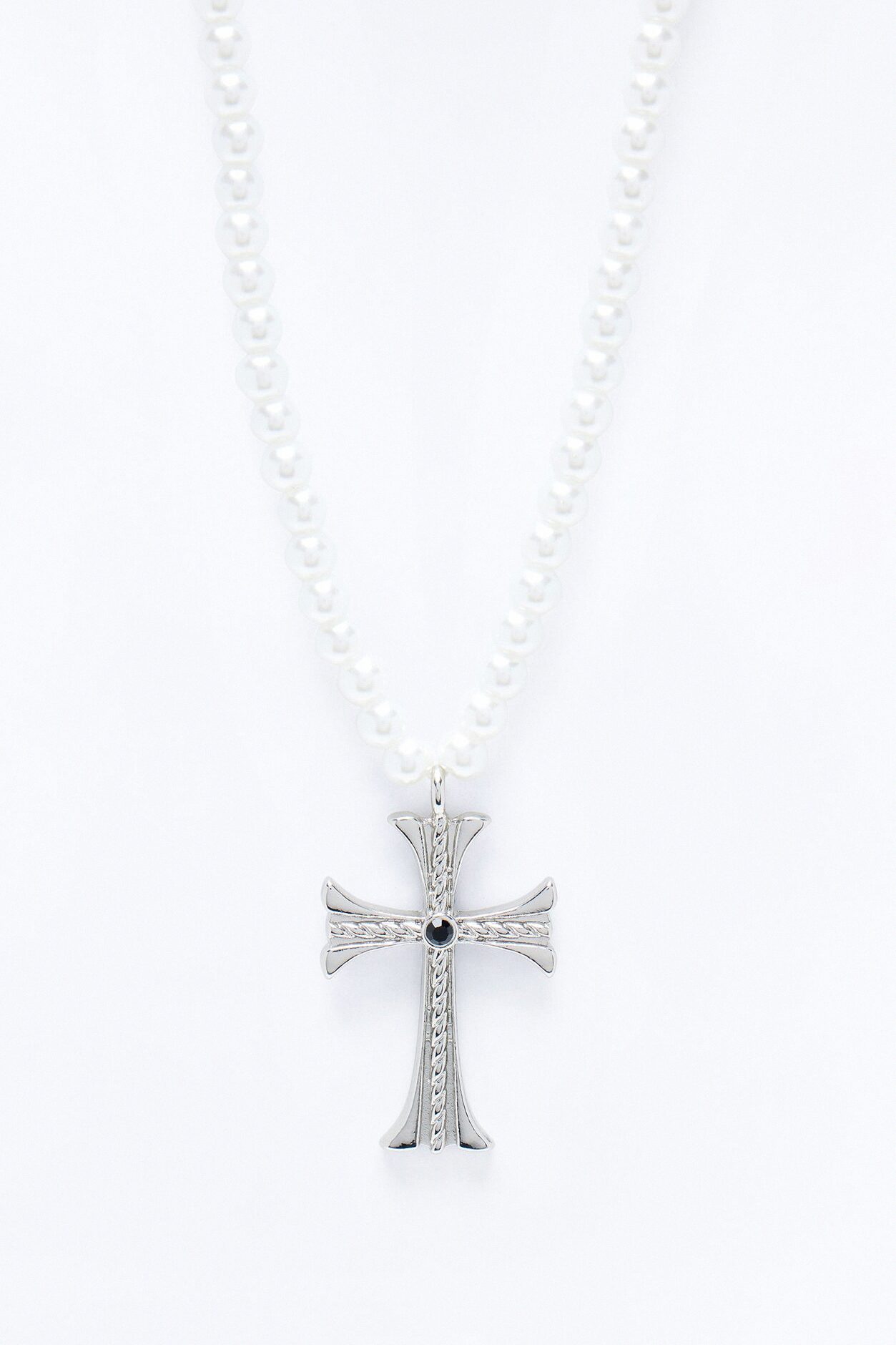 Holy Pearls Cross Necklace - Silver