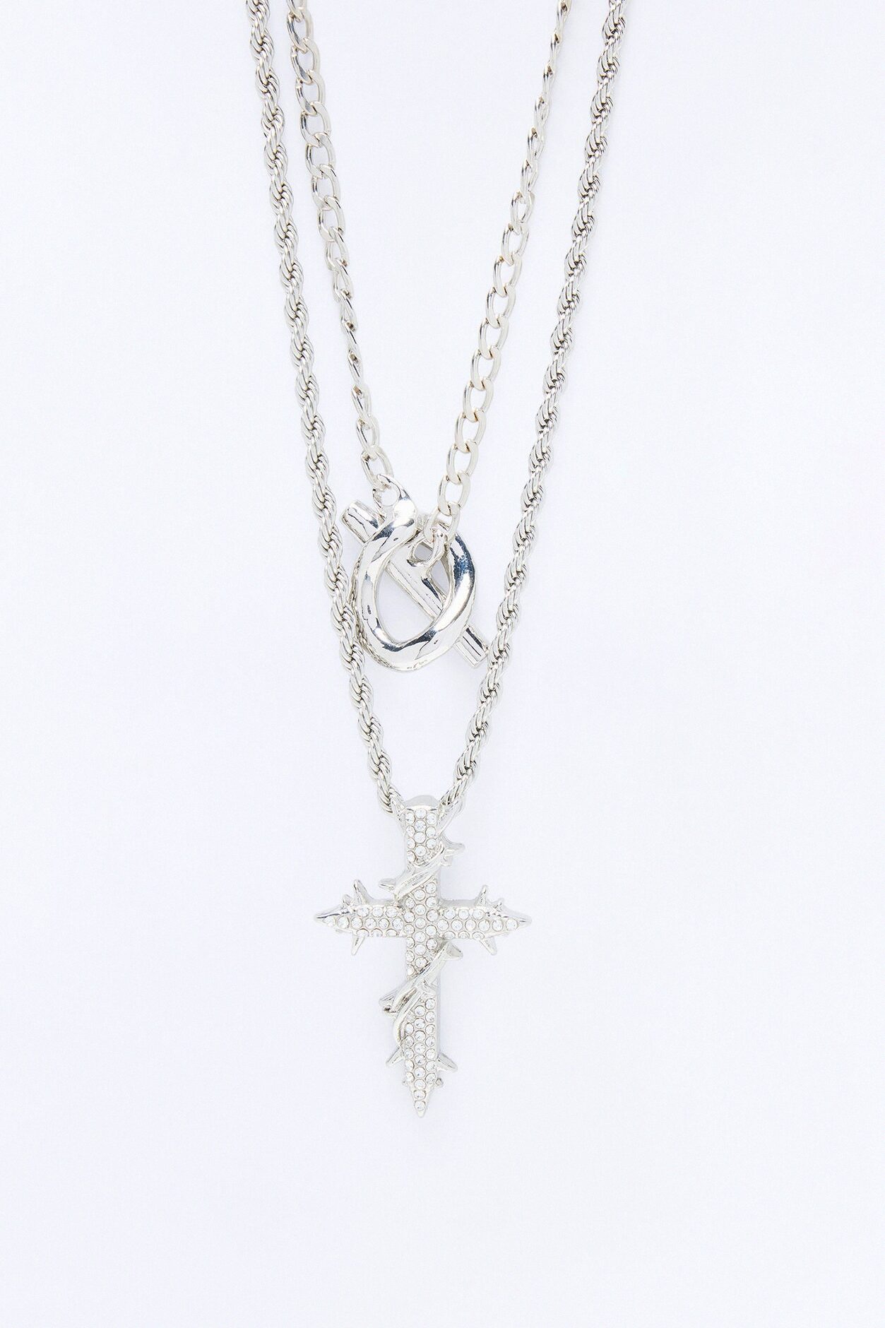 Barbed Creed of Armor Necklace Set - Silver