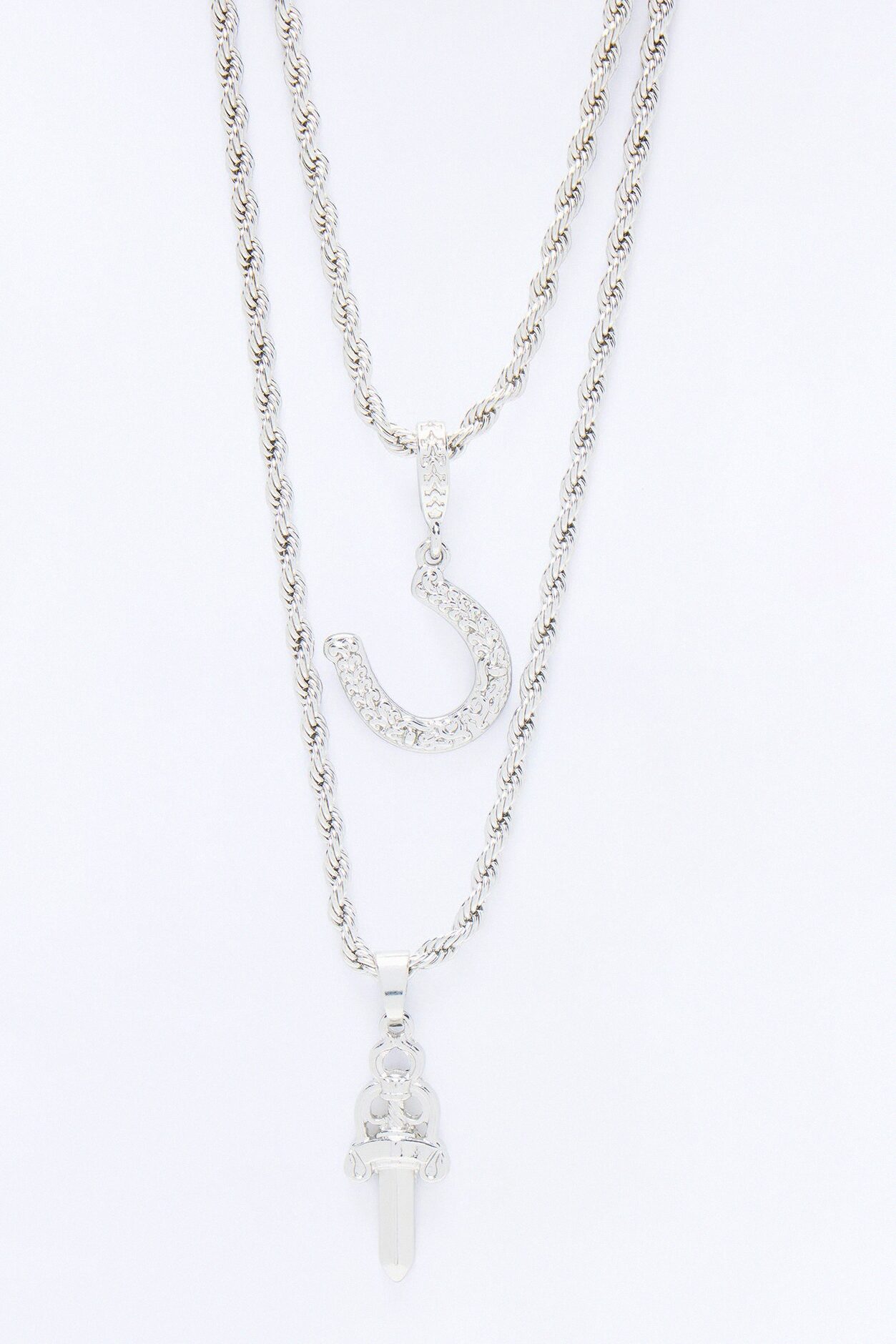 Blade and Luck Necklace Set - Silver