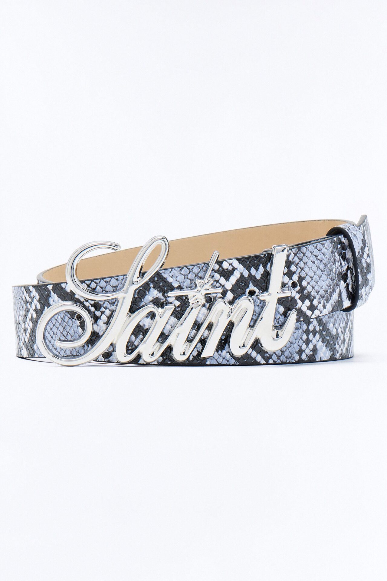 Saint Script Snake Buckle Belt - Grey