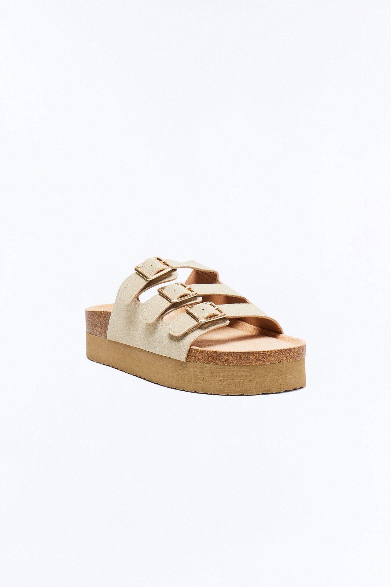 Kasey Platform Buckle Slides - Khaki