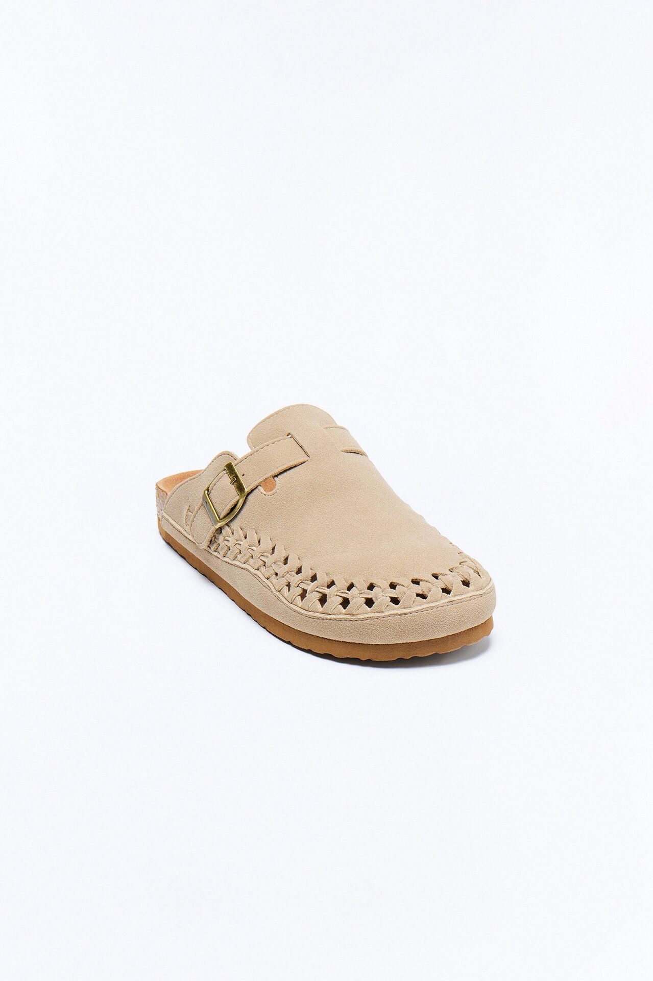 Woven Faux Suede Slip On Mule - Taupe
