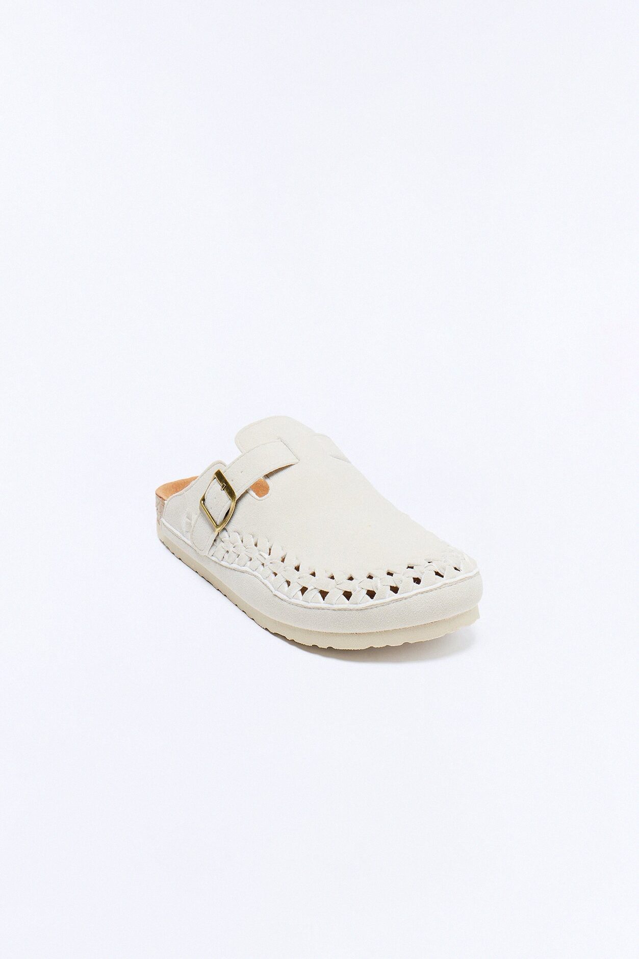 Woven Faux Suede Slip On Mule - White