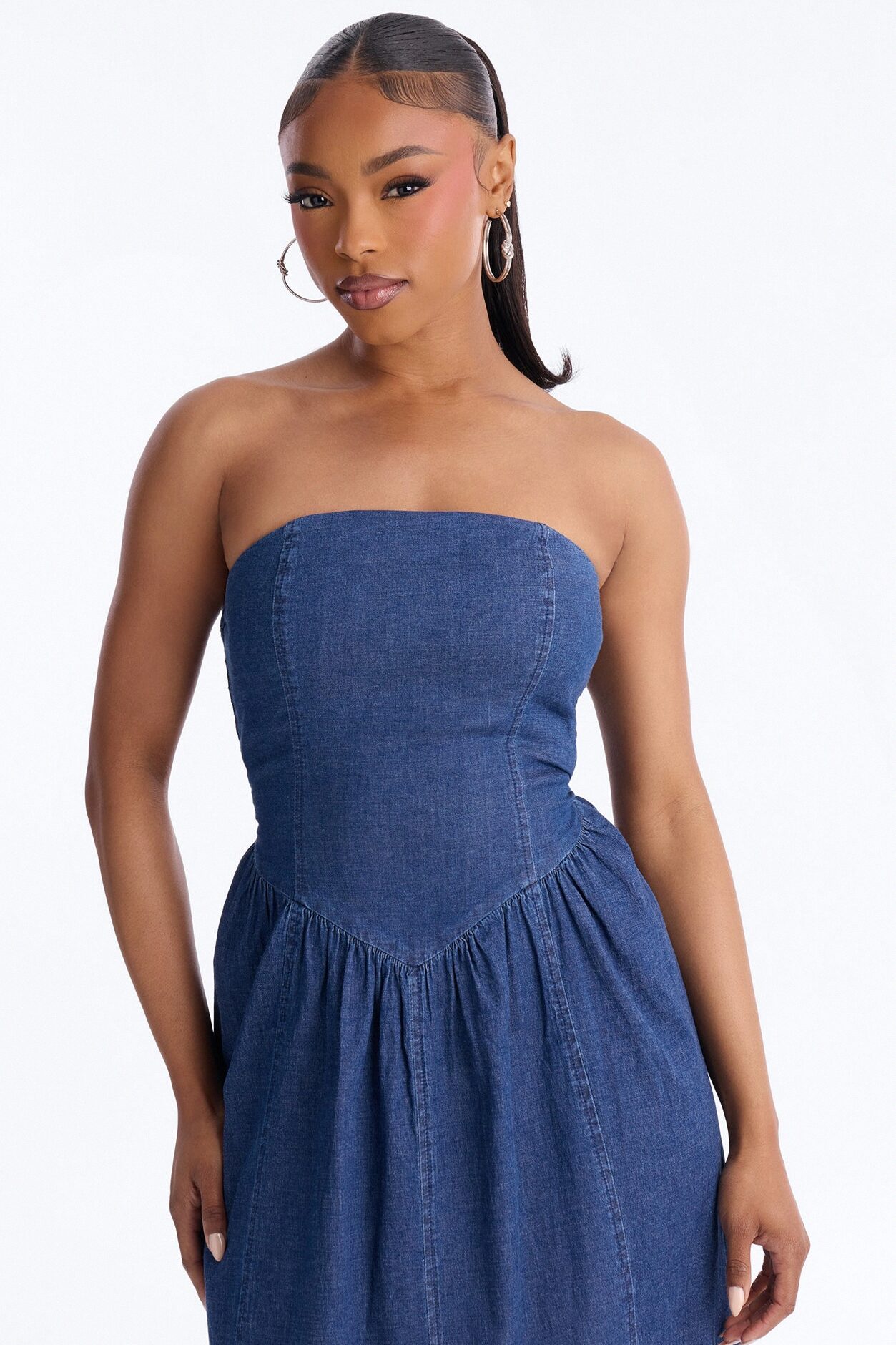 Gwen Strapless Denim Midi Dress - Dark Wash