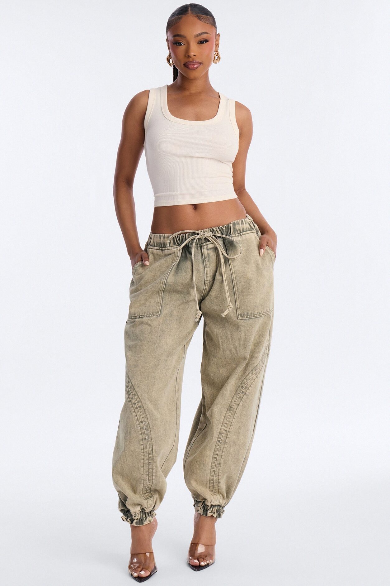 Alicia Washed Jogger Twill Pant - Sage