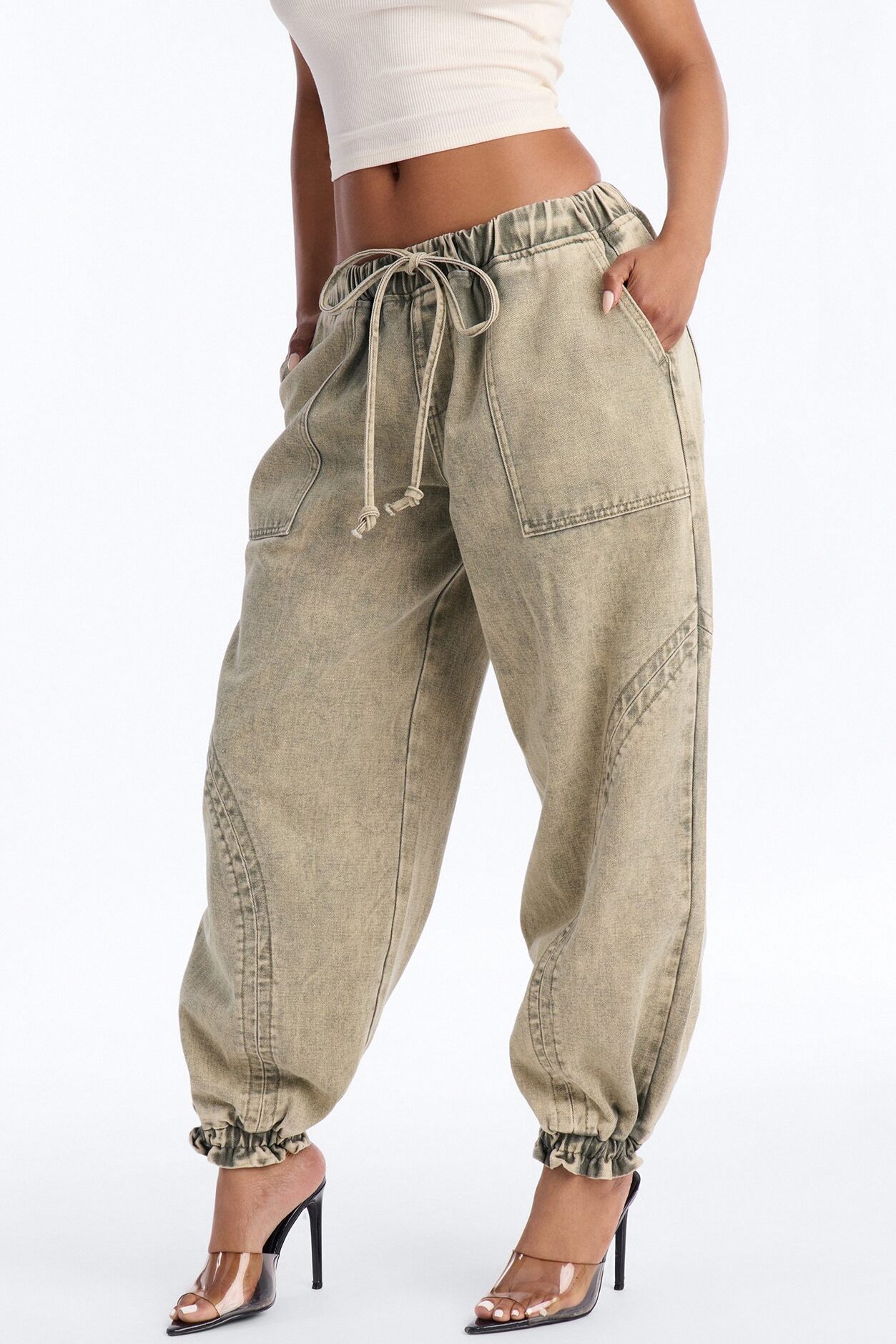 Alicia Washed Jogger Twill Pant - Sage