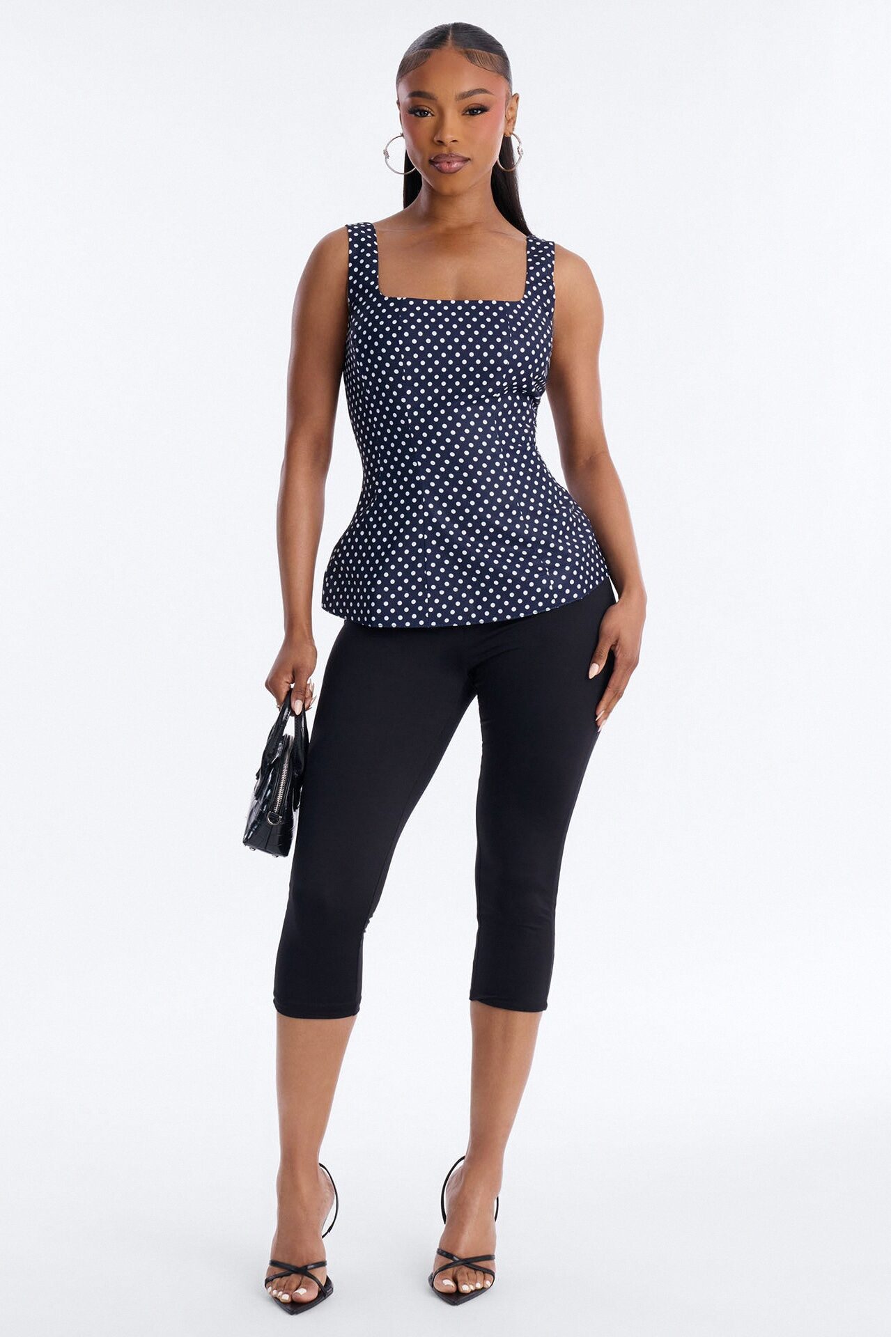 Tea First Polka Dot Chiffon Peplum Top - Navy/combo