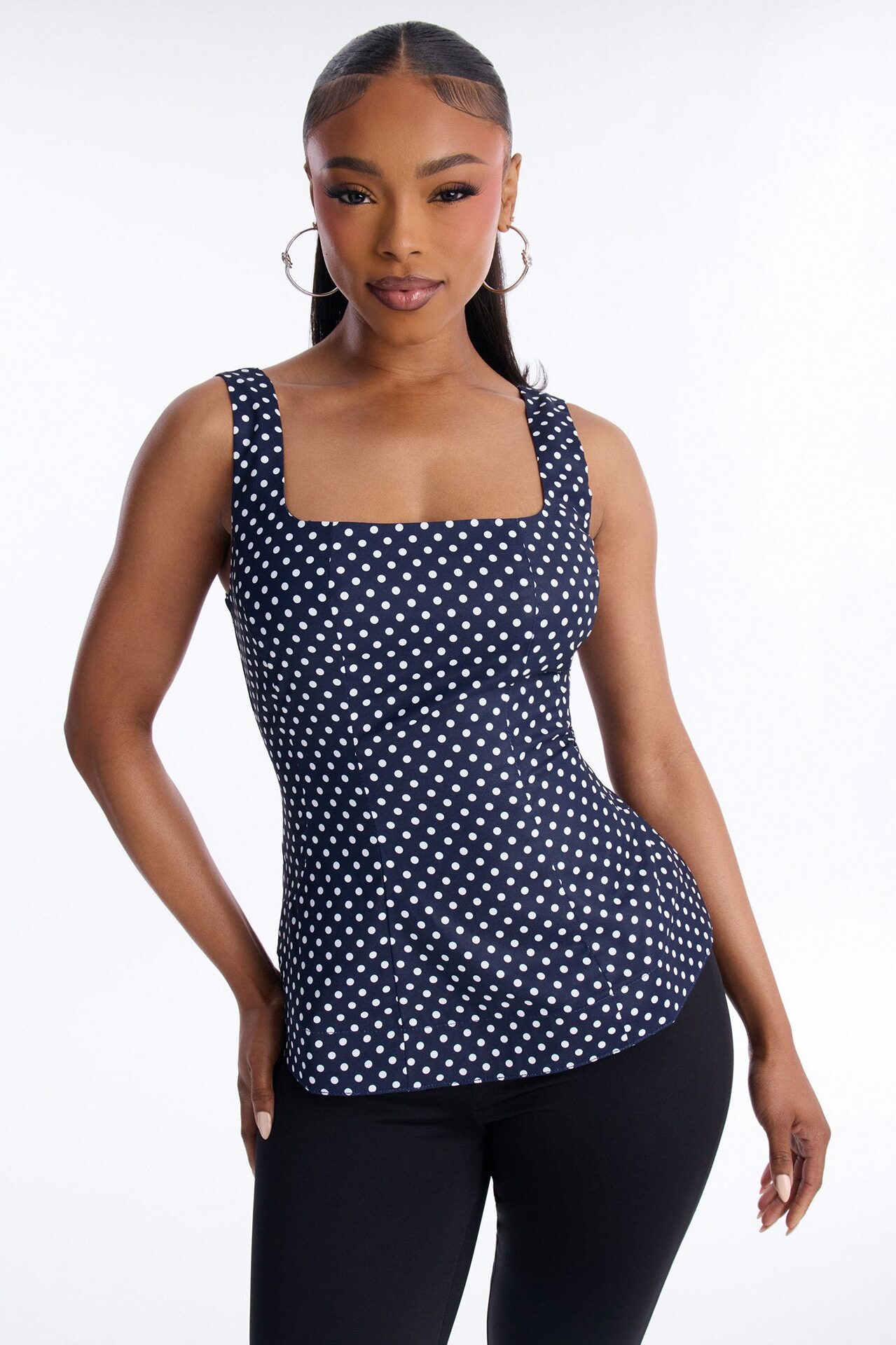Tea First Polka Dot Chiffon Peplum Top - Navy/combo