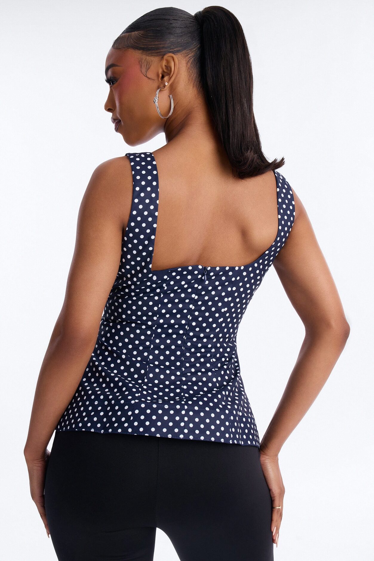 Tea First Polka Dot Chiffon Peplum Top - Navy/combo