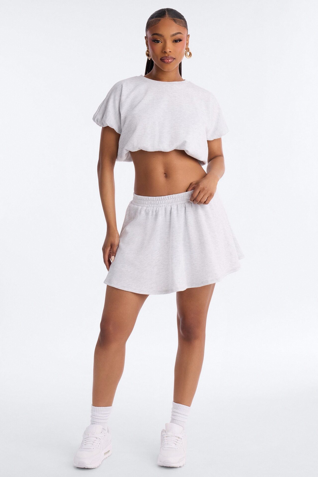 Girl On The Go Flowy Skirt Set - Heather Grey