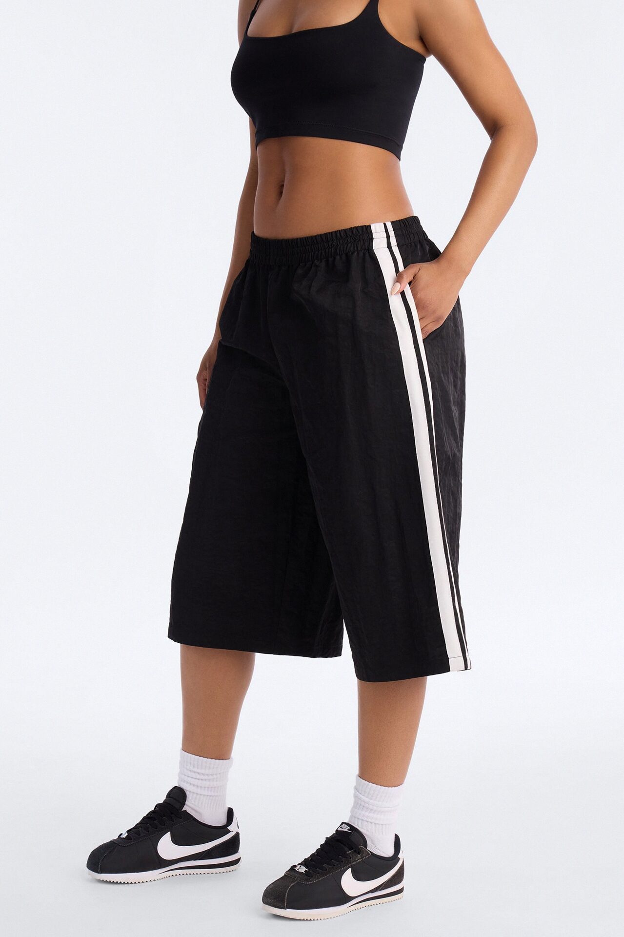 Can't Keep Up Striped Bermuda Track Short - Black/White