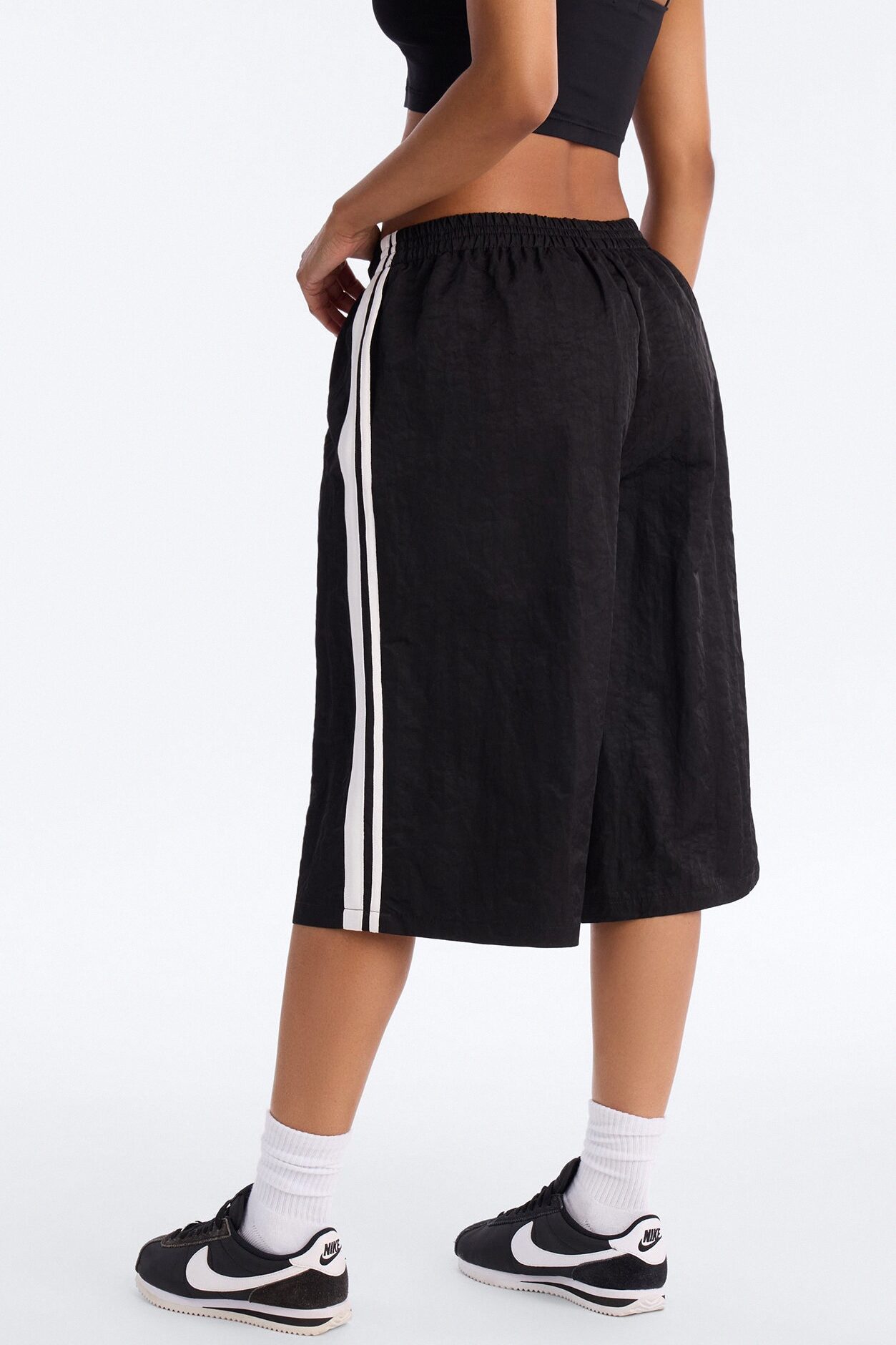 Can't Keep Up Striped Bermuda Track Short - Black/White