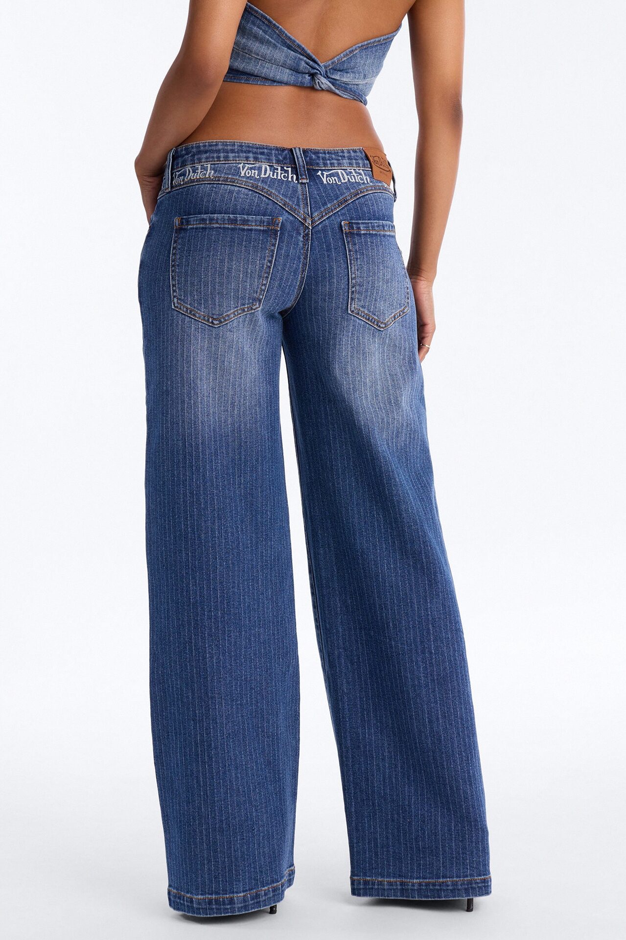 Von Dutch Striped Wide Leg Jeans - Medium Wash
