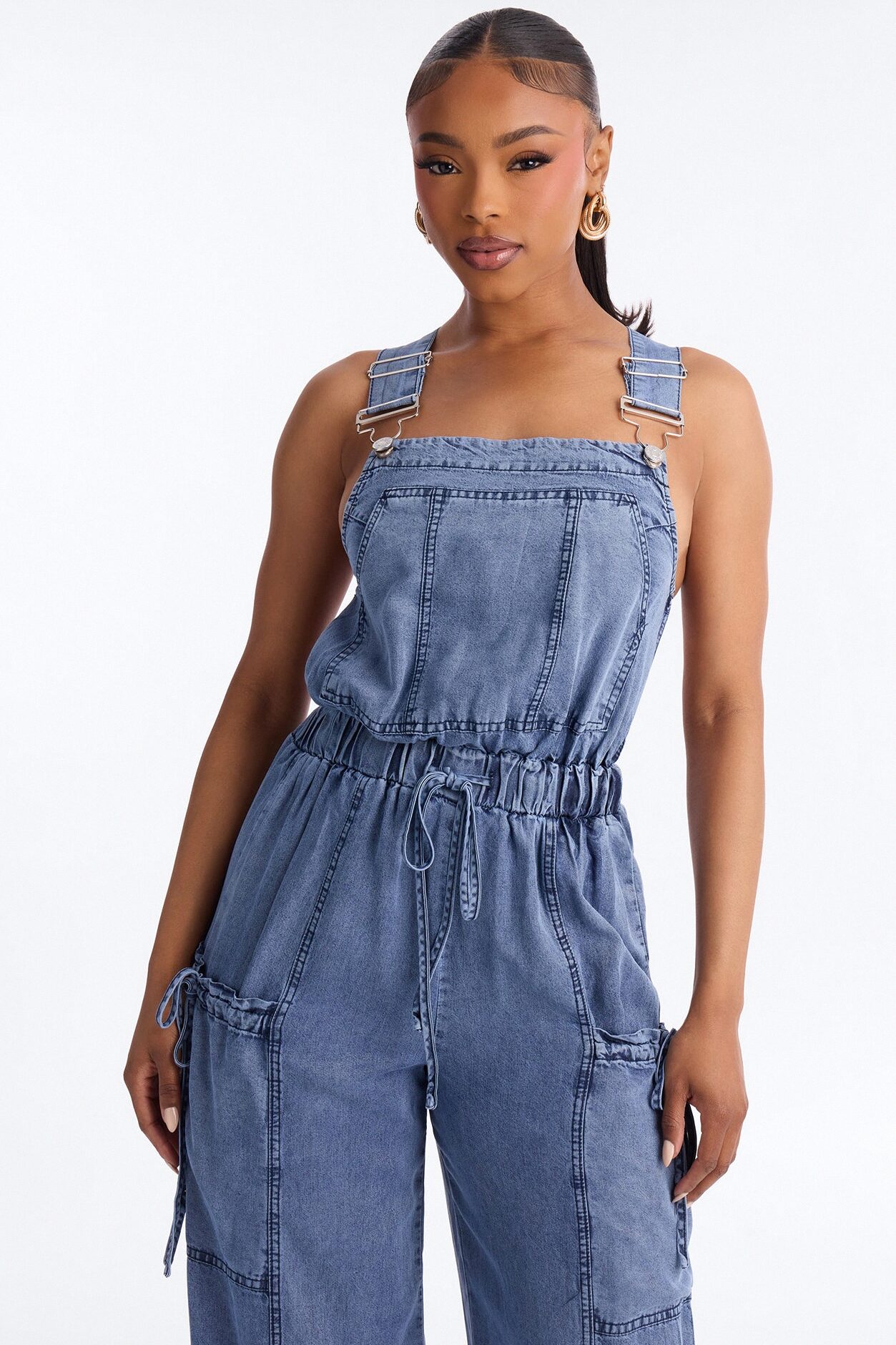 Street Scene Chambray Overall Jumpsuit - Medium Wash