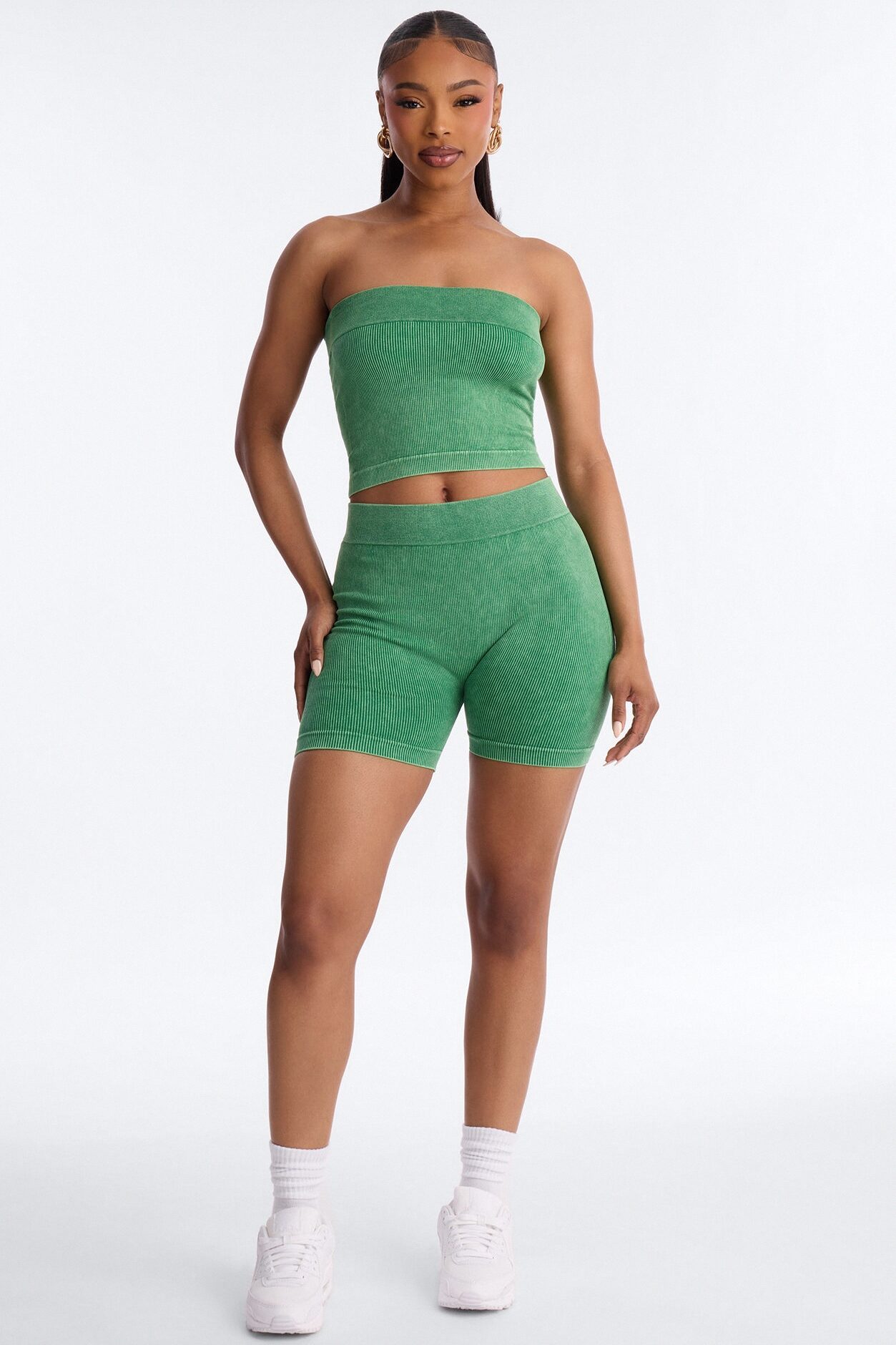 Off Duty Mineral Washed Strapless Short Set - Green
