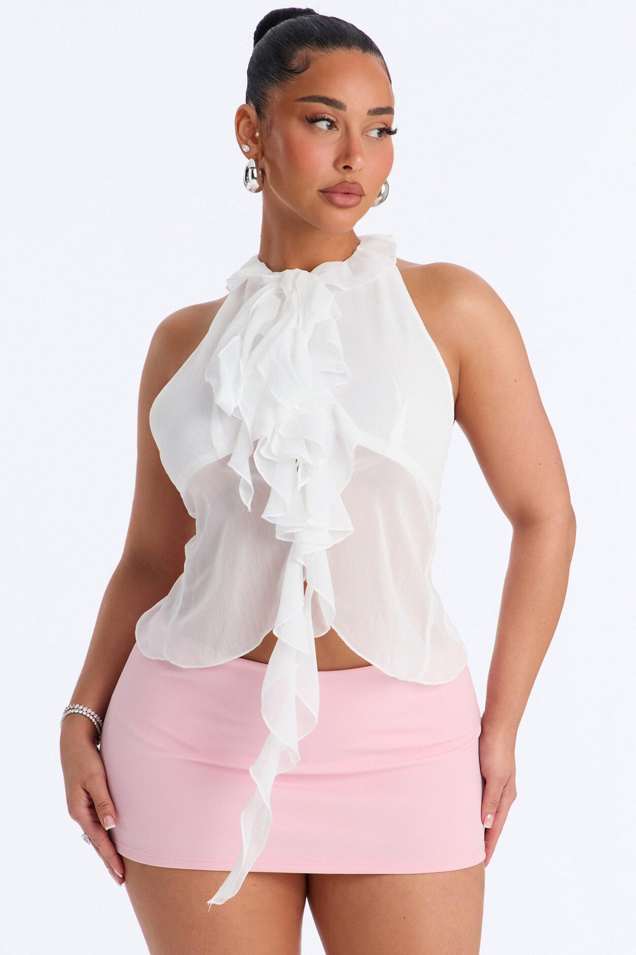 Something Sweet Ruffle Chiffon Halter Top - White