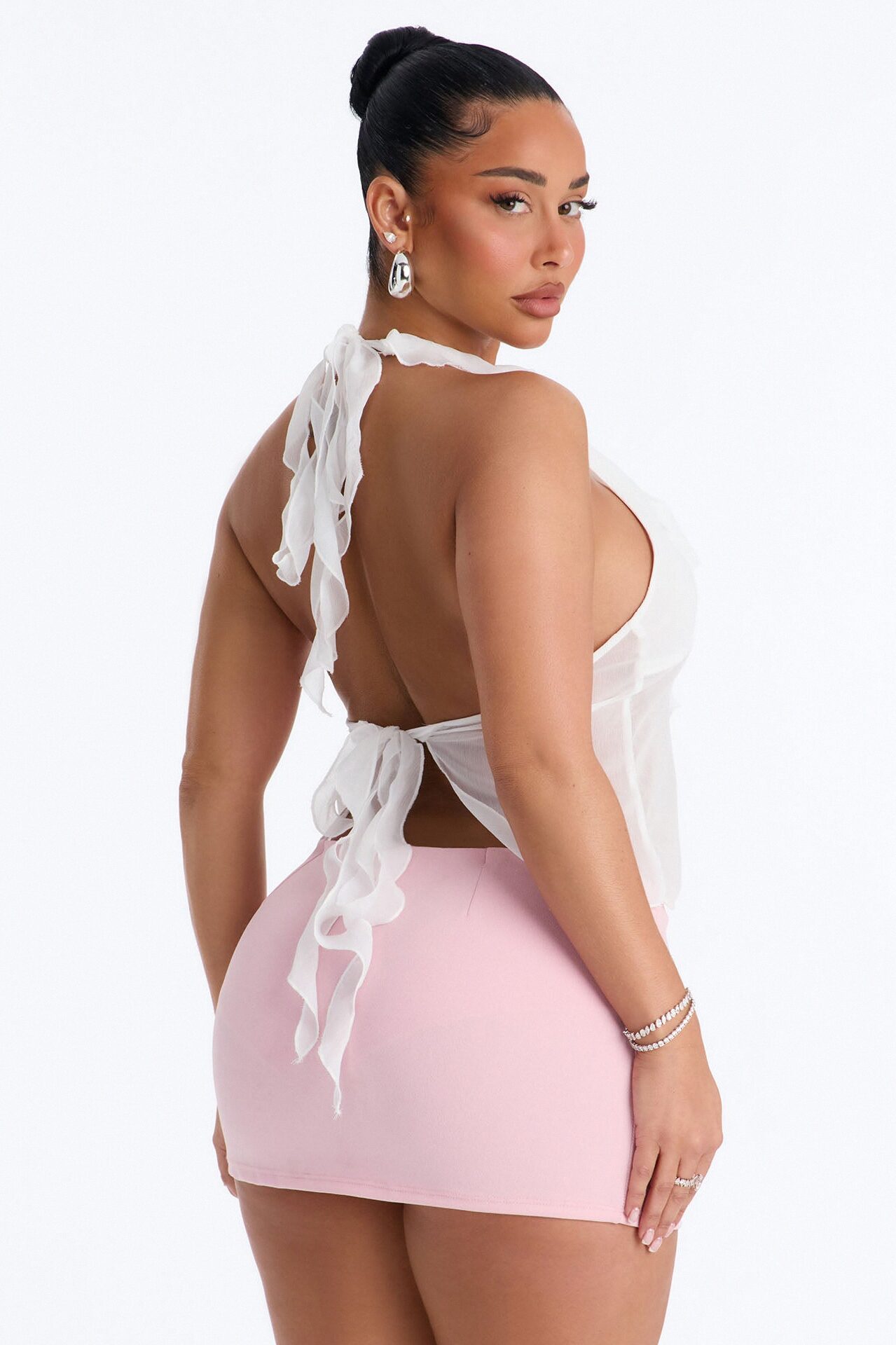 Something Sweet Ruffle Chiffon Halter Top - White