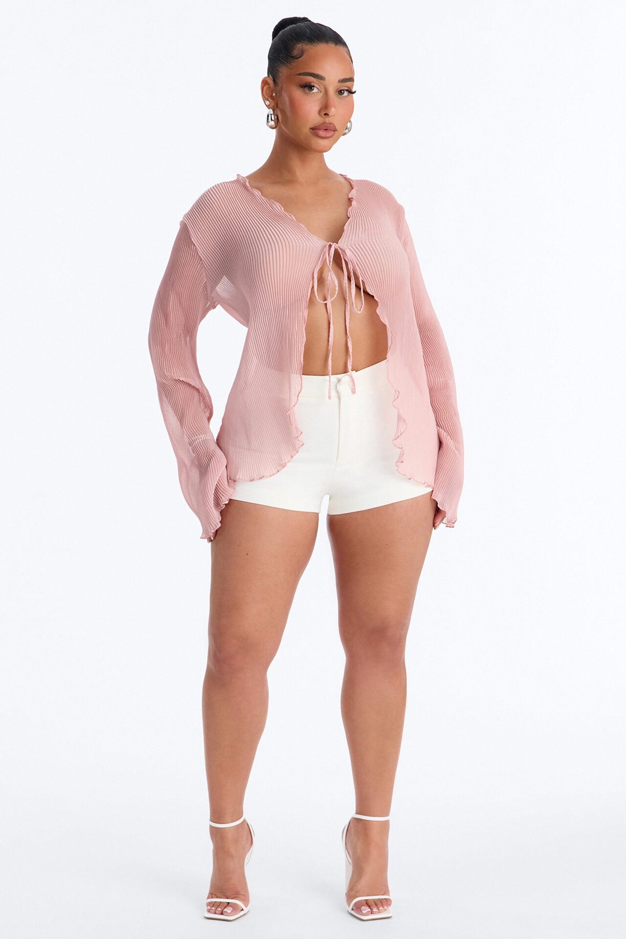 Becca Sheer Chiffon Long Sleeve Flyaway Top - Pink