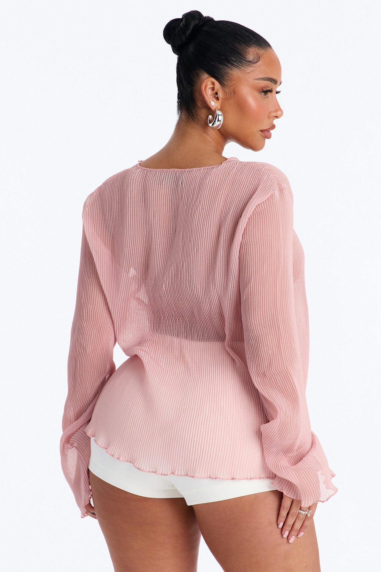 Becca Sheer Chiffon Long Sleeve Flyaway Top - Pink
