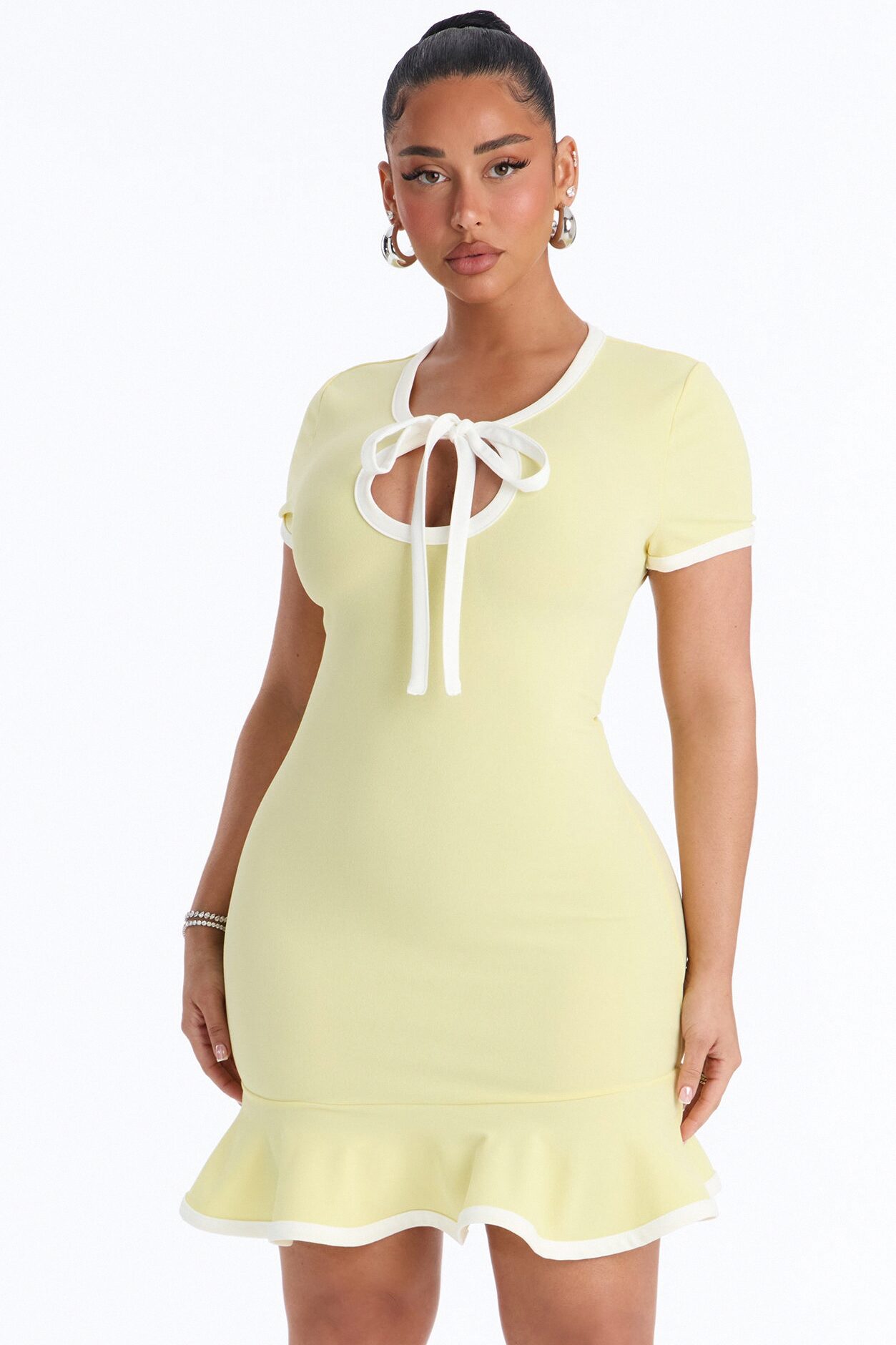 Set The Bar Short Sleeve Mini Dress - Butter Yellow