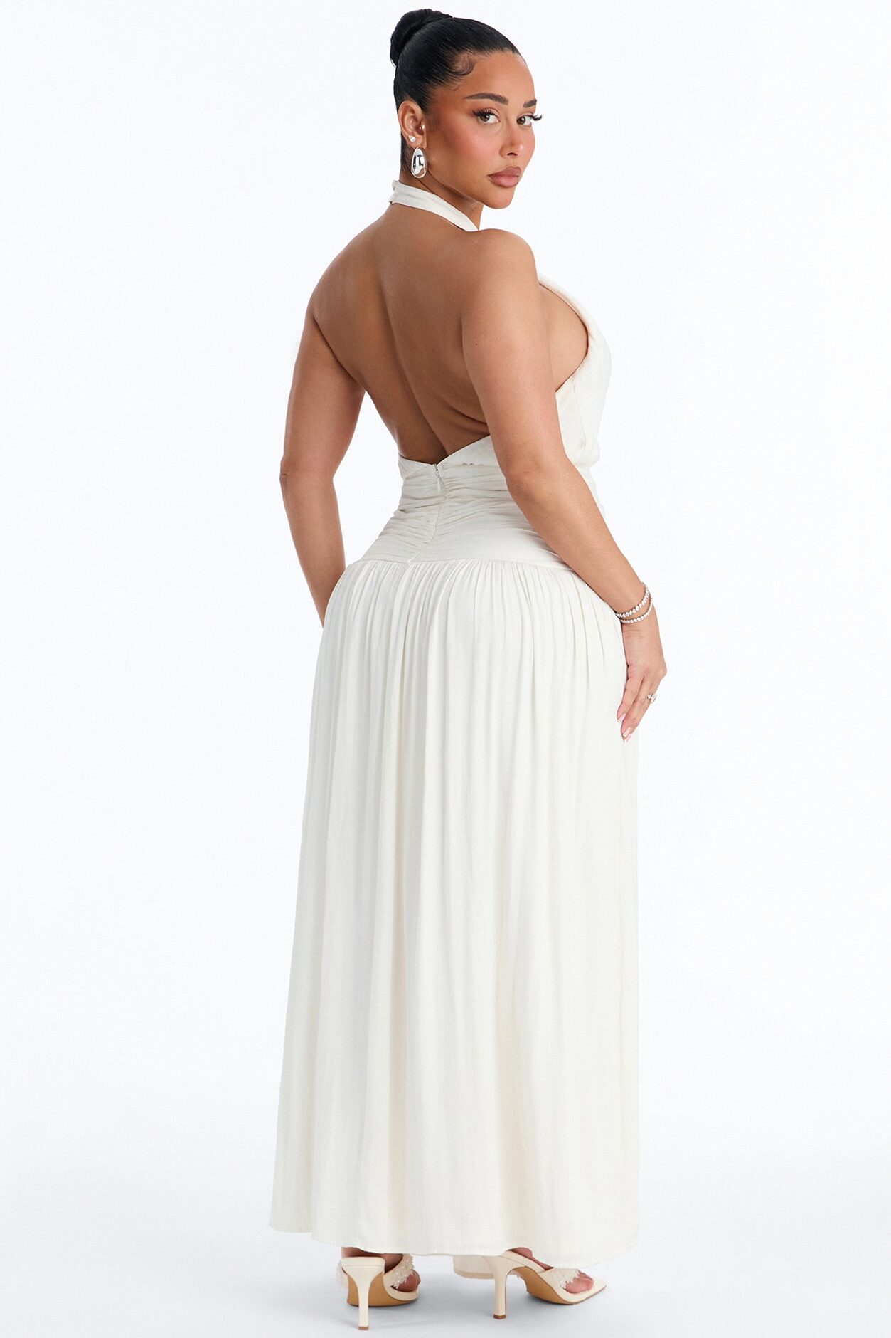 Blushing Beauty Backless Maxi Dress - Off White