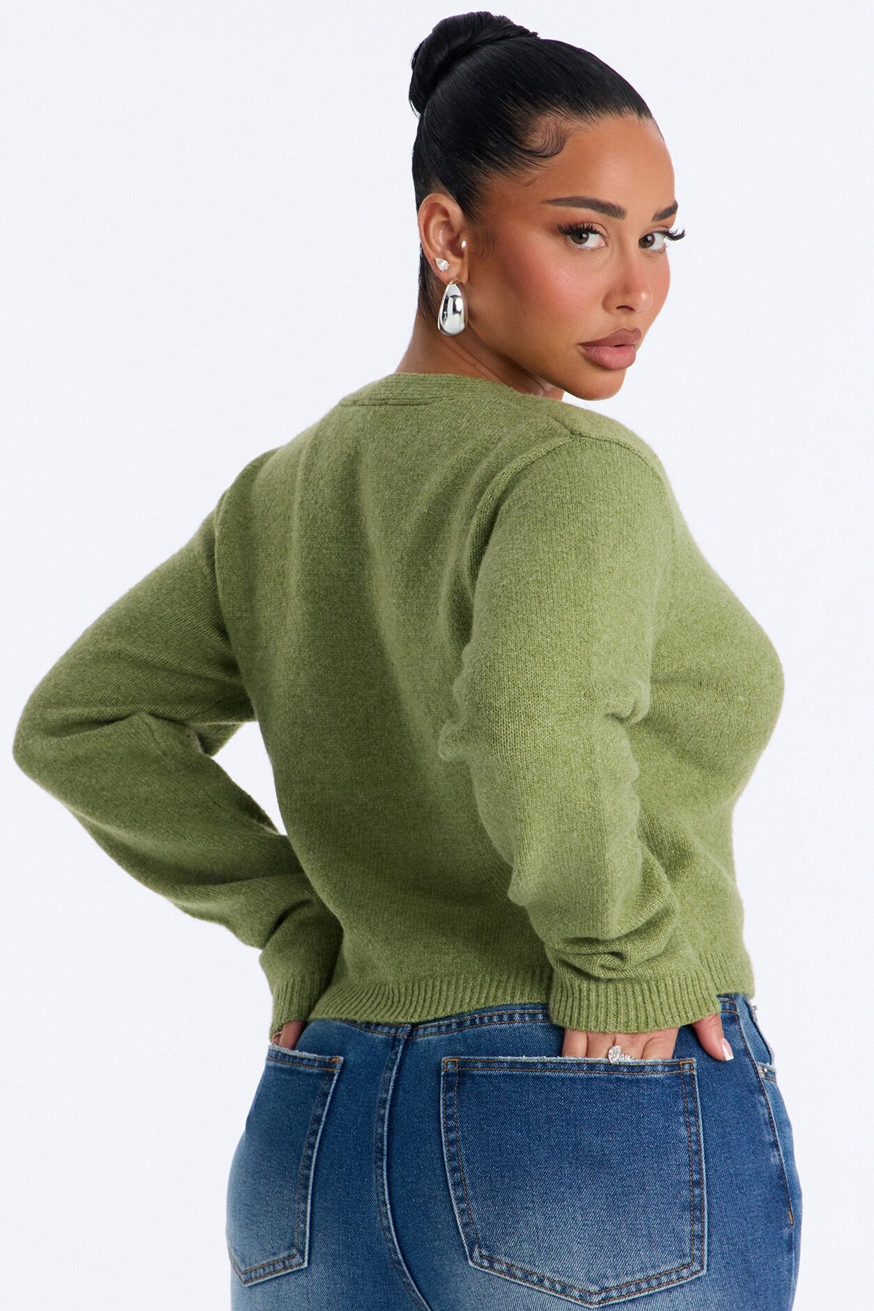 Elaia Asymmetric Button Front Cardigan Sweater - Moss