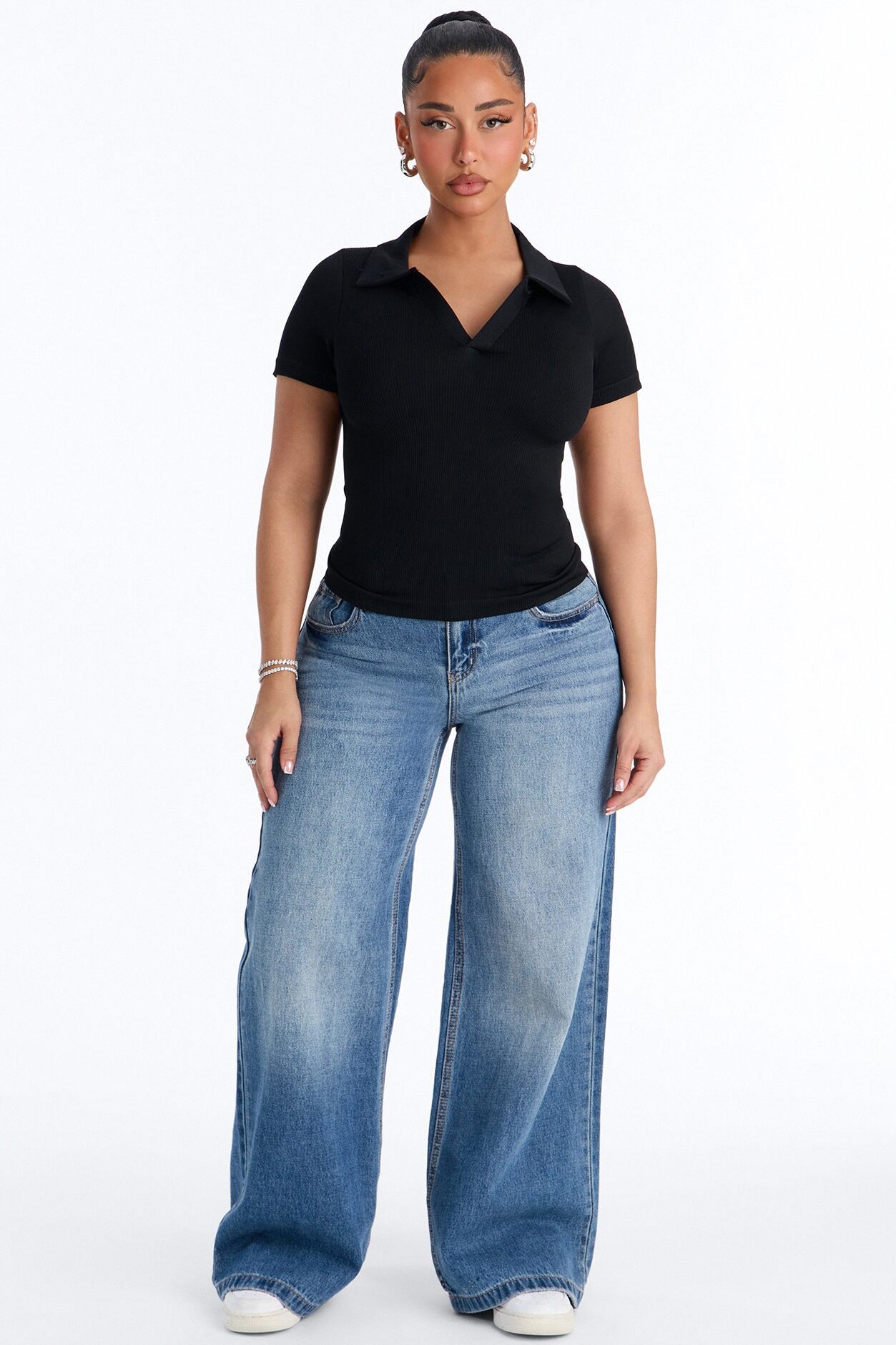 Evie Seamless Basic Polo Top - Black
