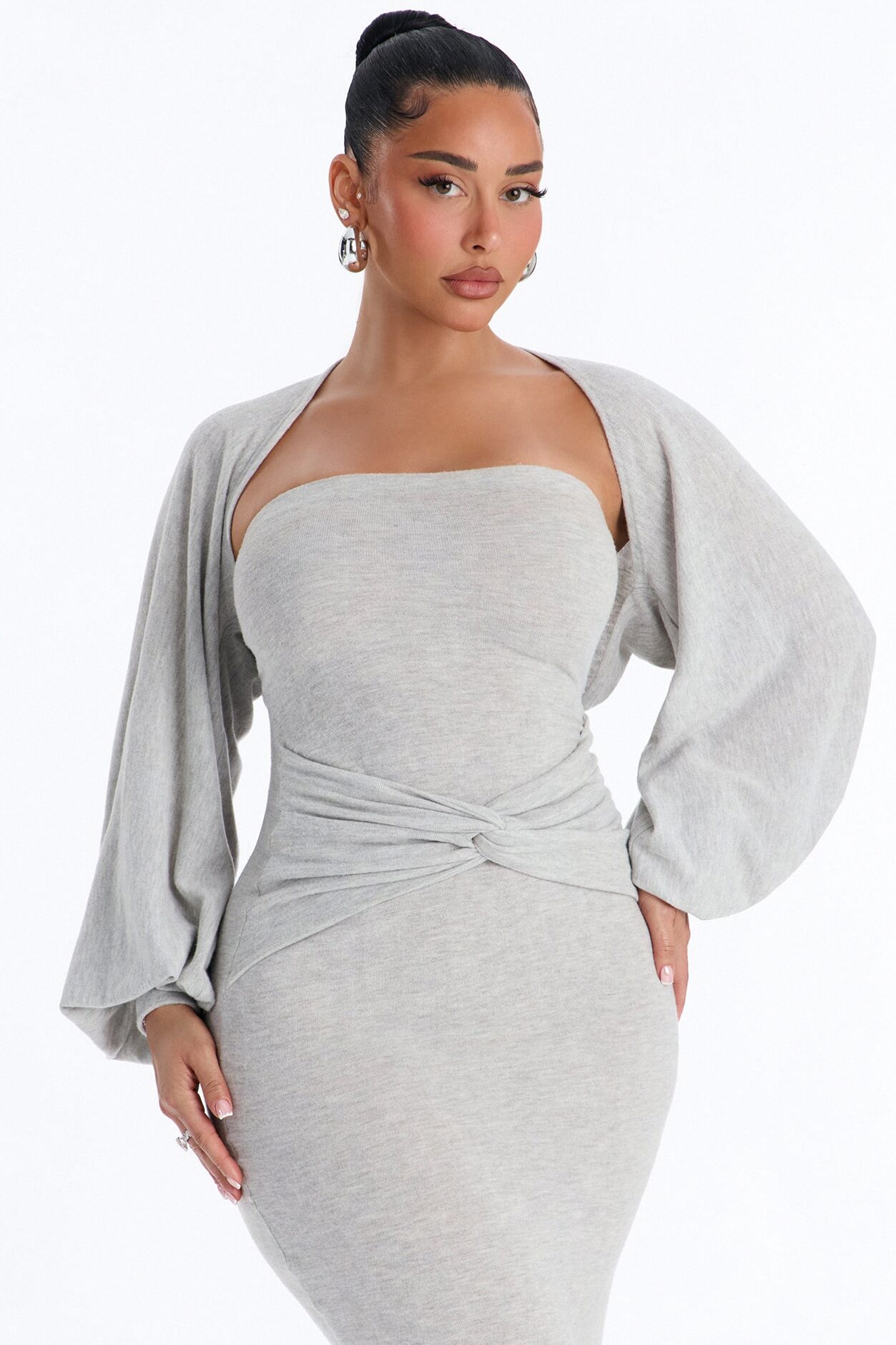 Witney Bolero Maxi Dress - Heather Grey