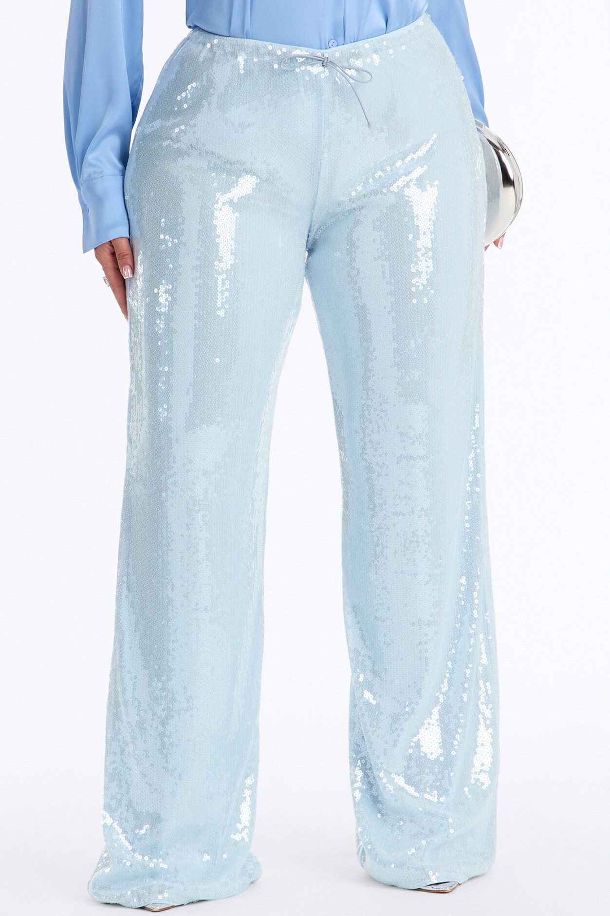 Glow Time Sequin Embellished Pants - Ice Blue
