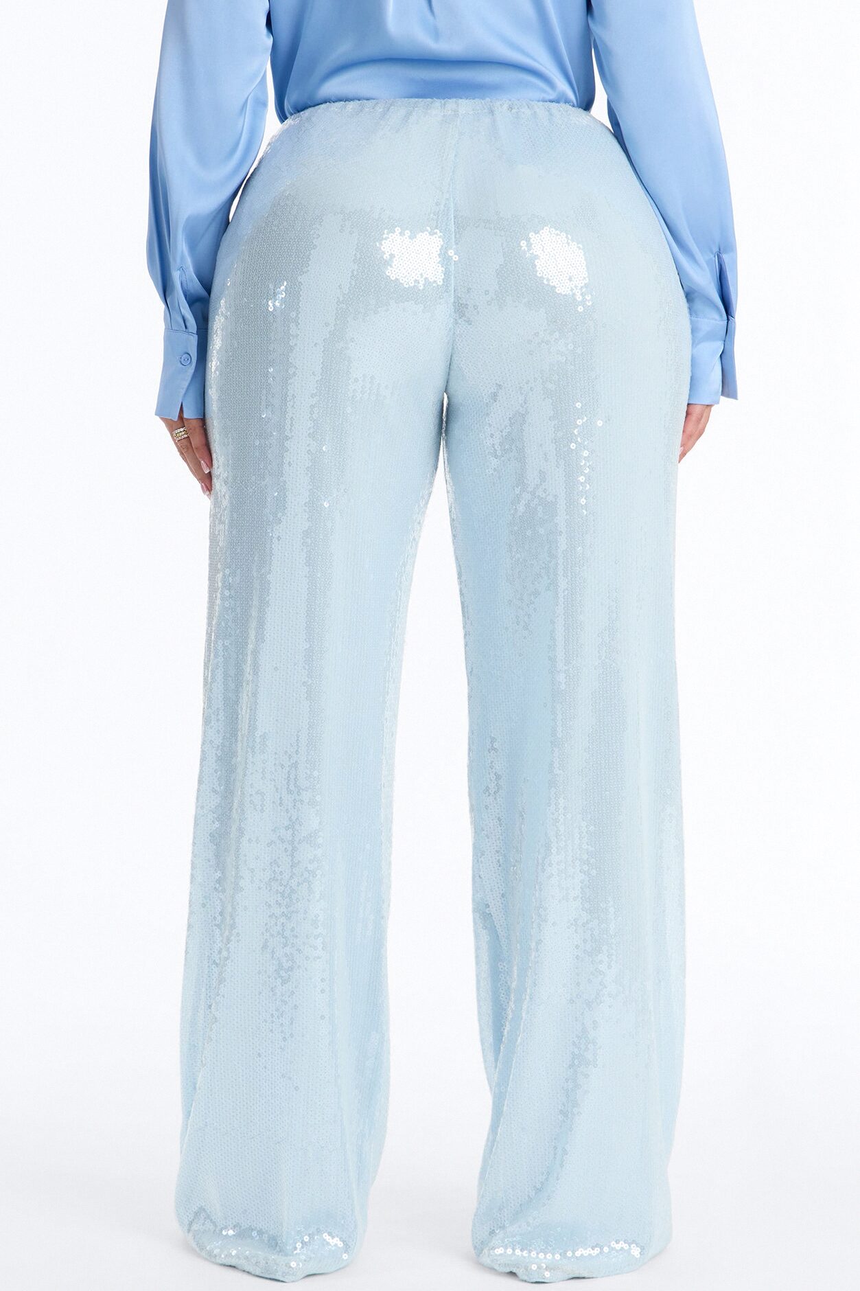 Glow Time Sequin Embellished Pants - Ice Blue