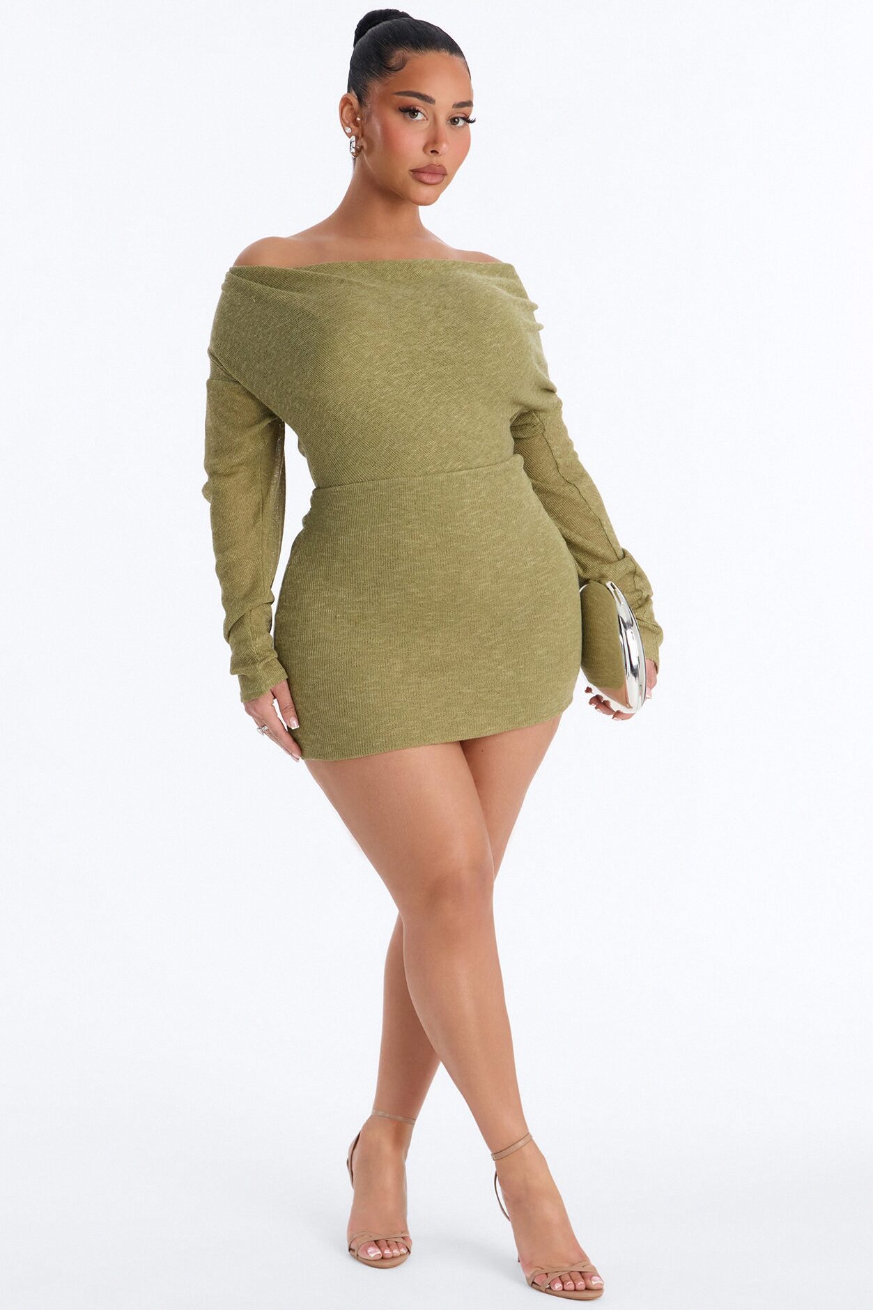 Alina Backless Sweater Mini Dress - Olive