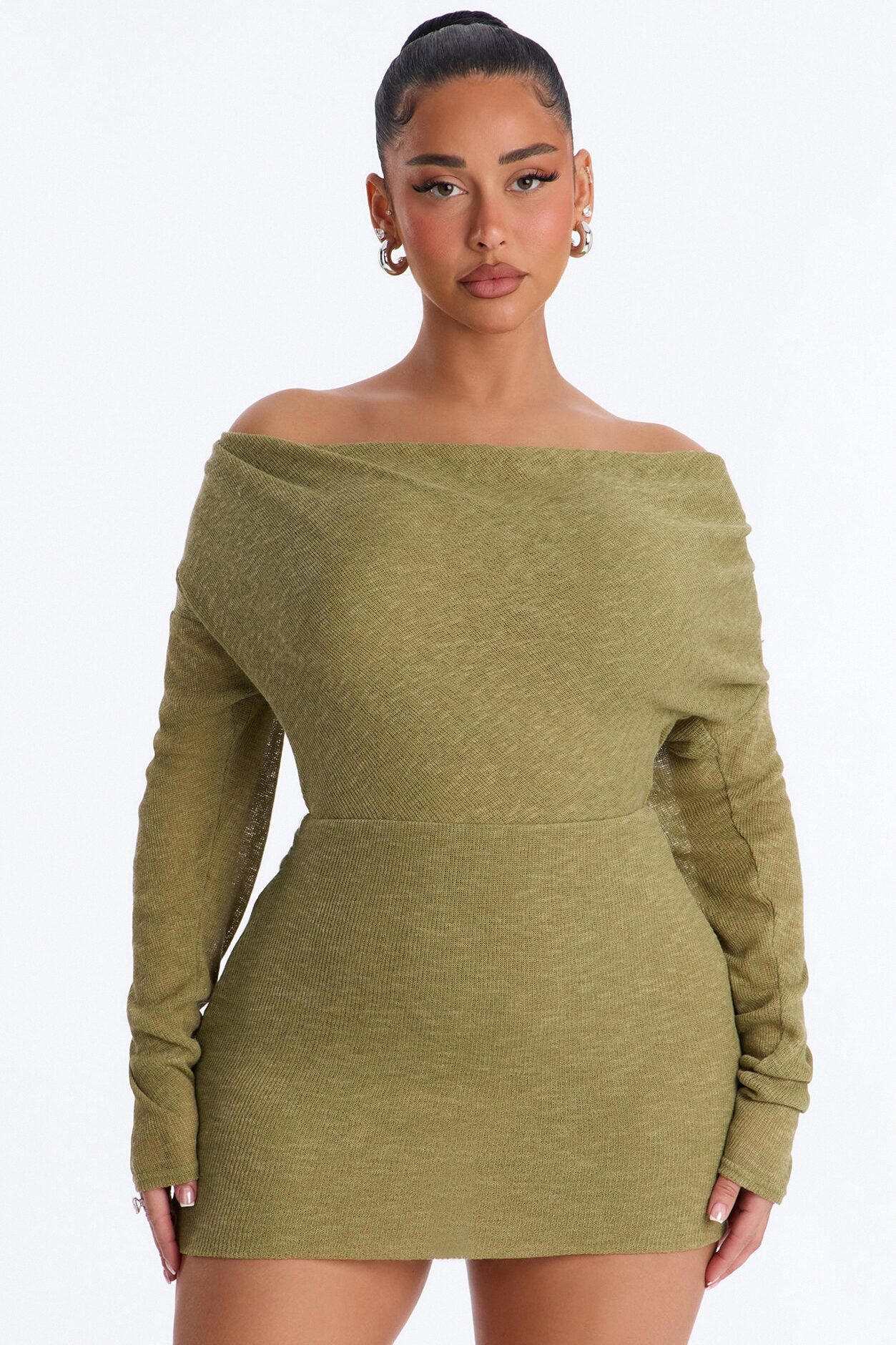 Alina Backless Sweater Mini Dress - Olive