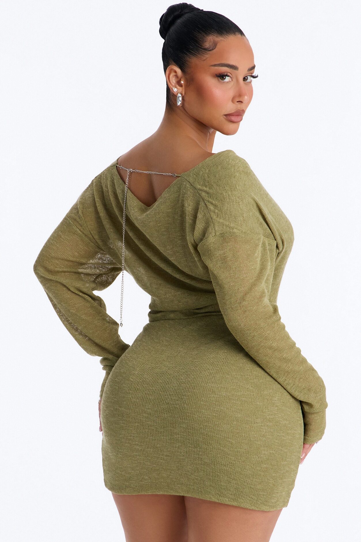 Alina Backless Sweater Mini Dress - Olive