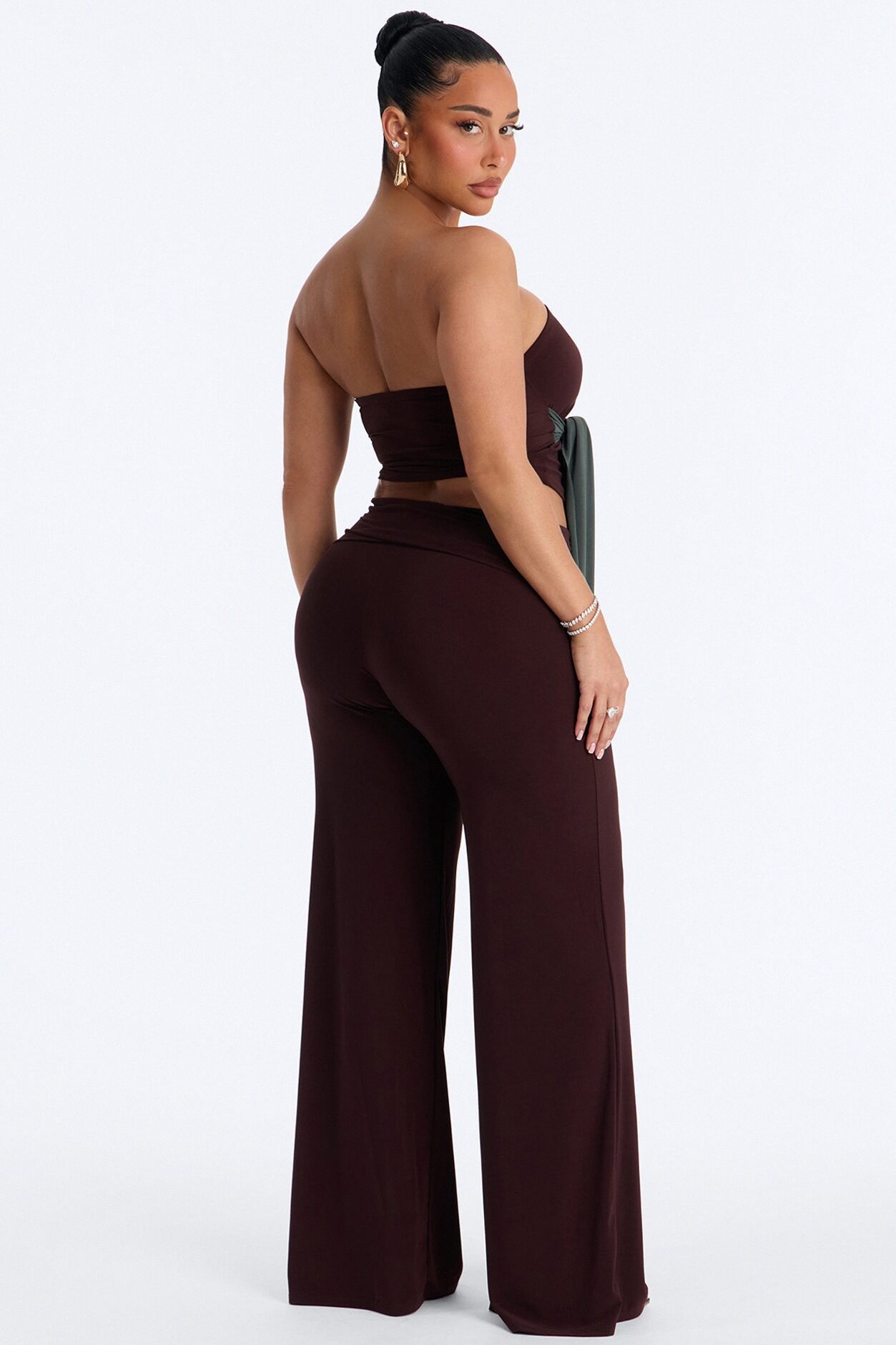 Devin Tie Front Colorblock Pant Set - Brown/combo