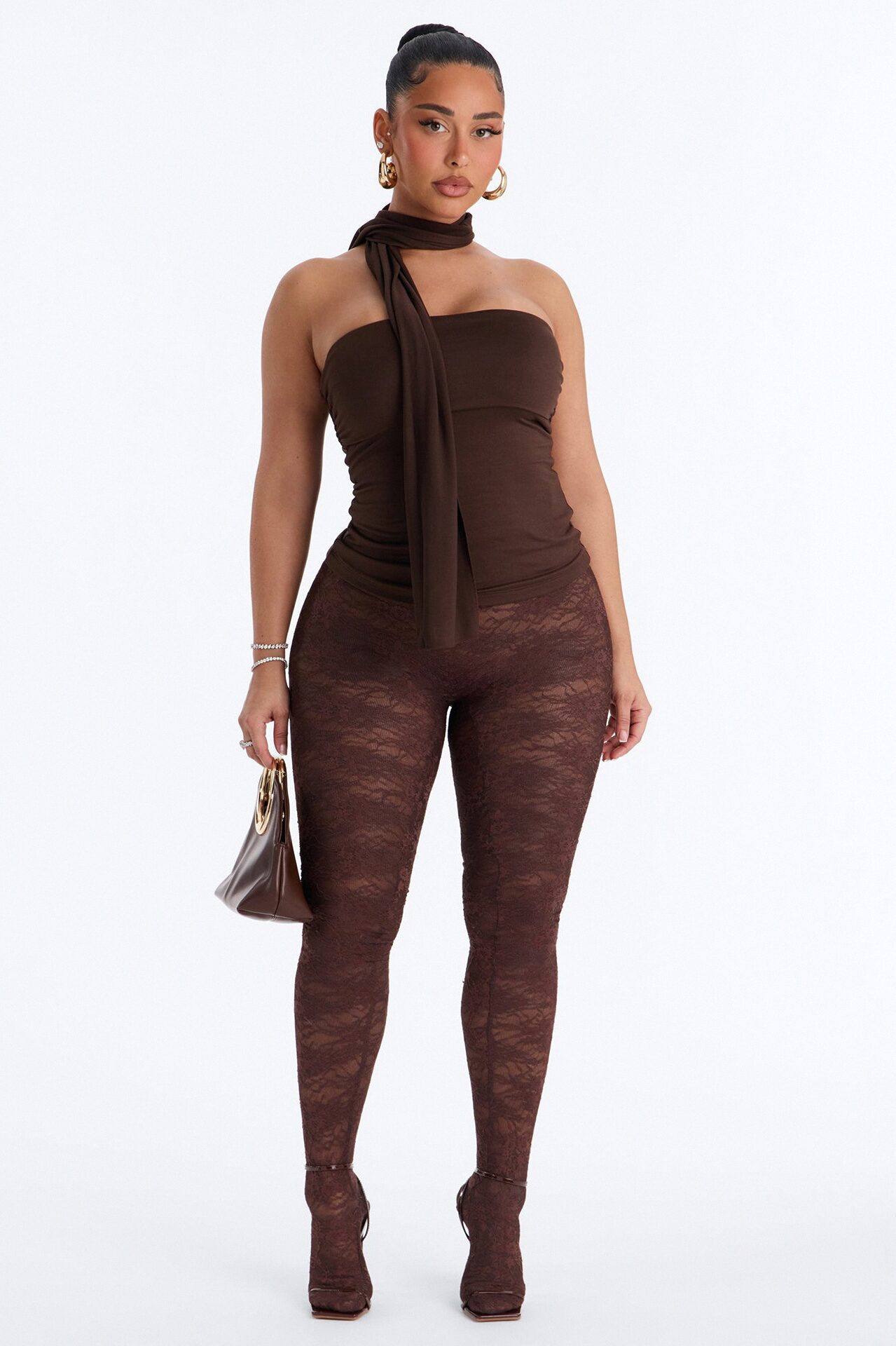 Downtown Elegance Tube Top & Scarf 2 Piece Set - Brown