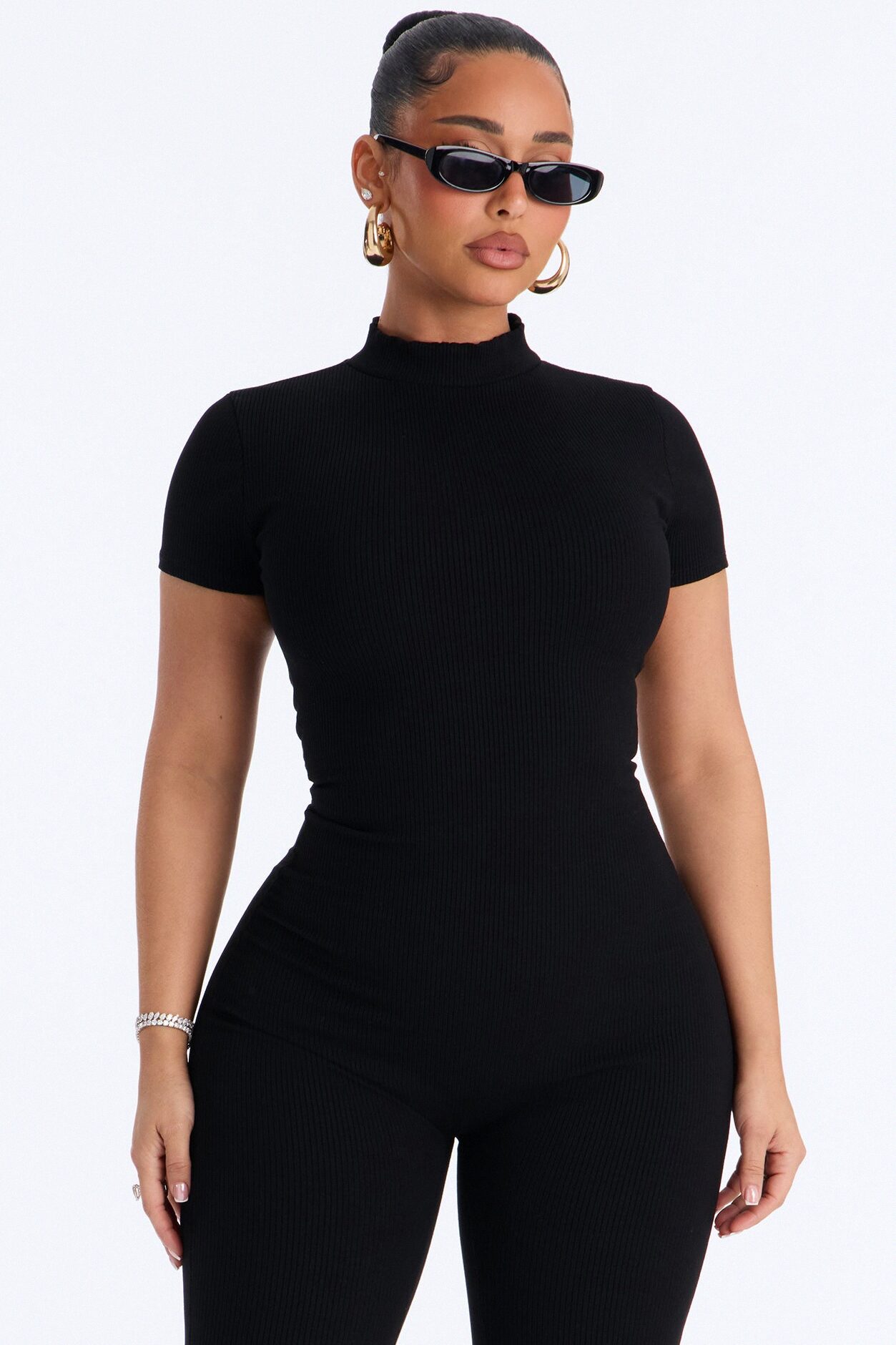 Maribel Short Sleeve Capri Jumpsuit - Black