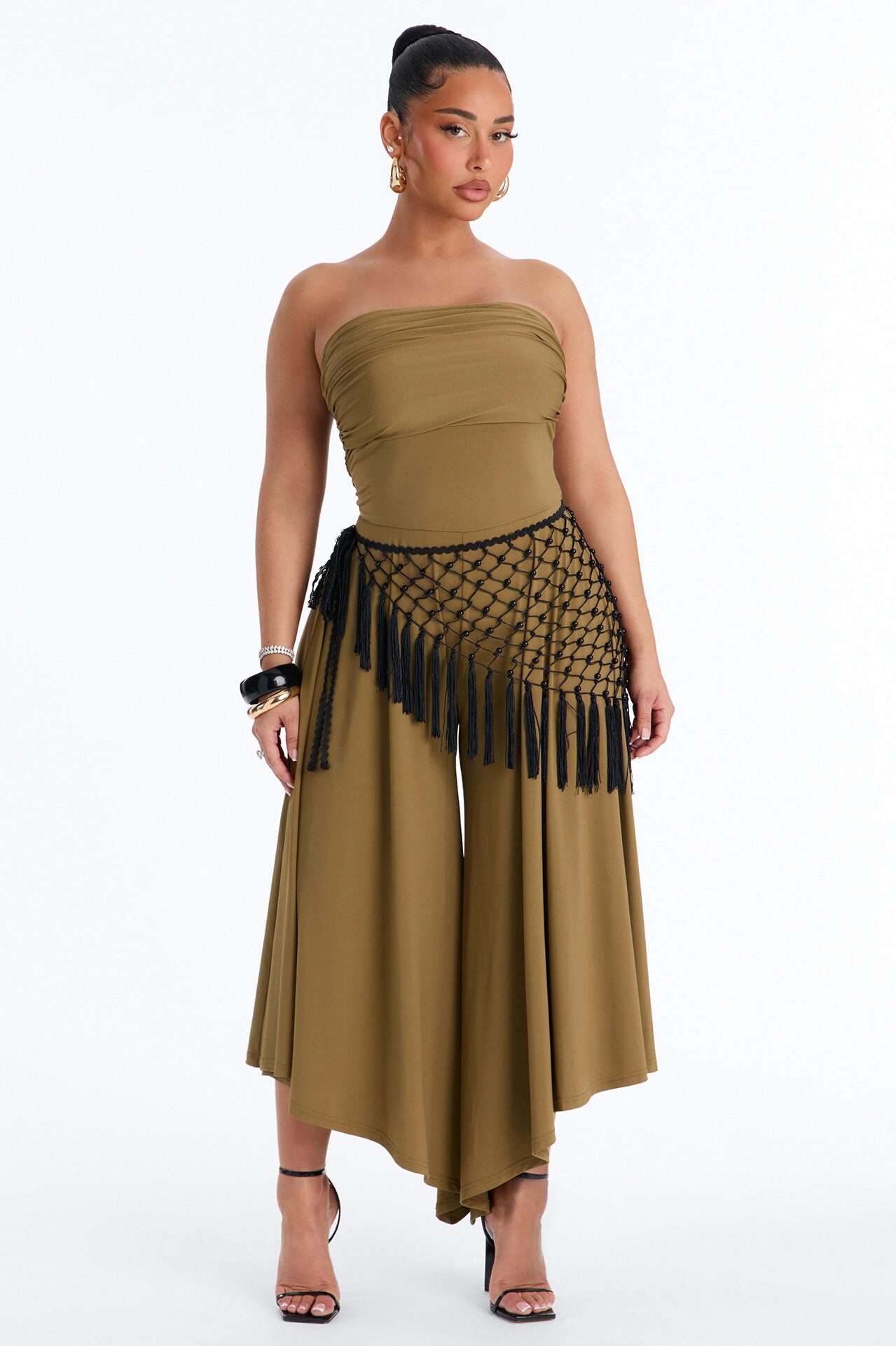 Effortless Daydream Jumpsuit And Scarf Set - Olive