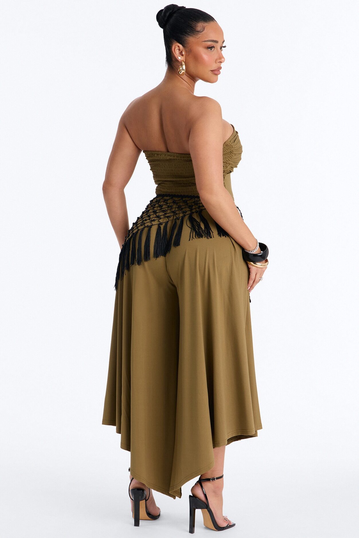Effortless Daydream Jumpsuit And Scarf Set - Olive