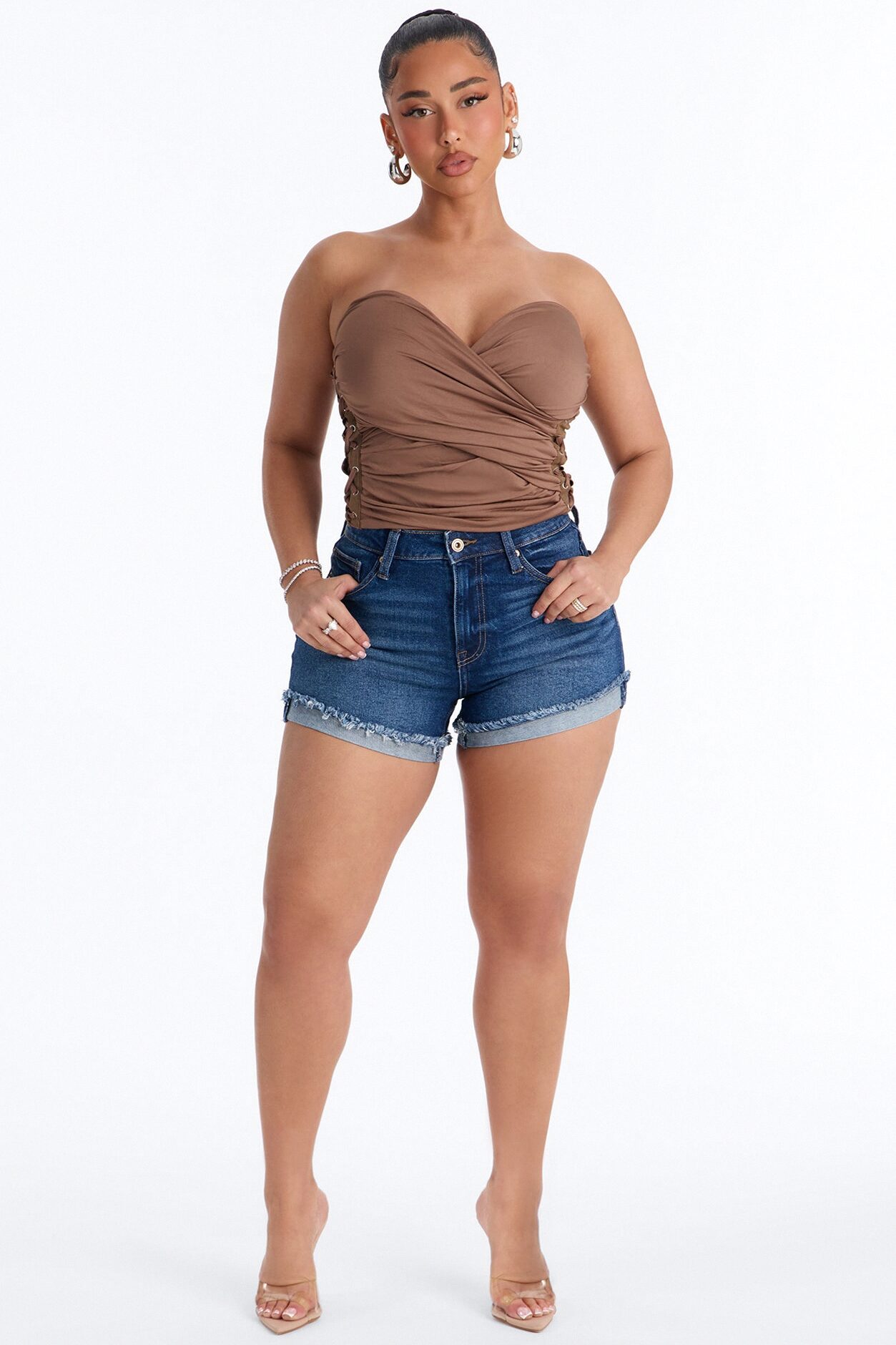Cabo Curvy Cuffed Denim Shorts - Dark Wash
