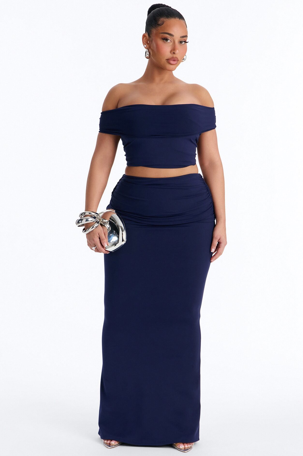 Bianca Matte Form Double Lined Maxi Skirt Set - Navy