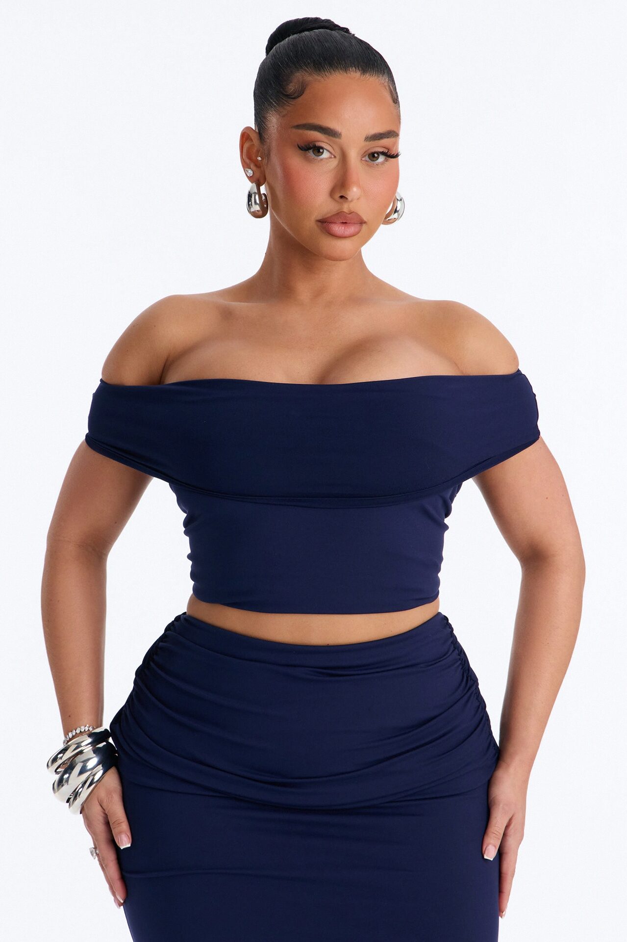 Bianca Matte Form Double Lined Maxi Skirt Set - Navy