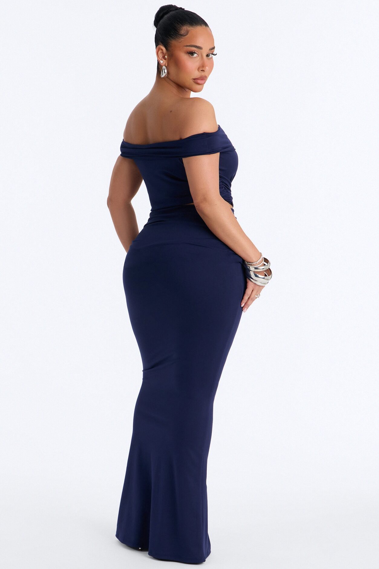 Bianca Matte Form Double Lined Maxi Skirt Set - Navy