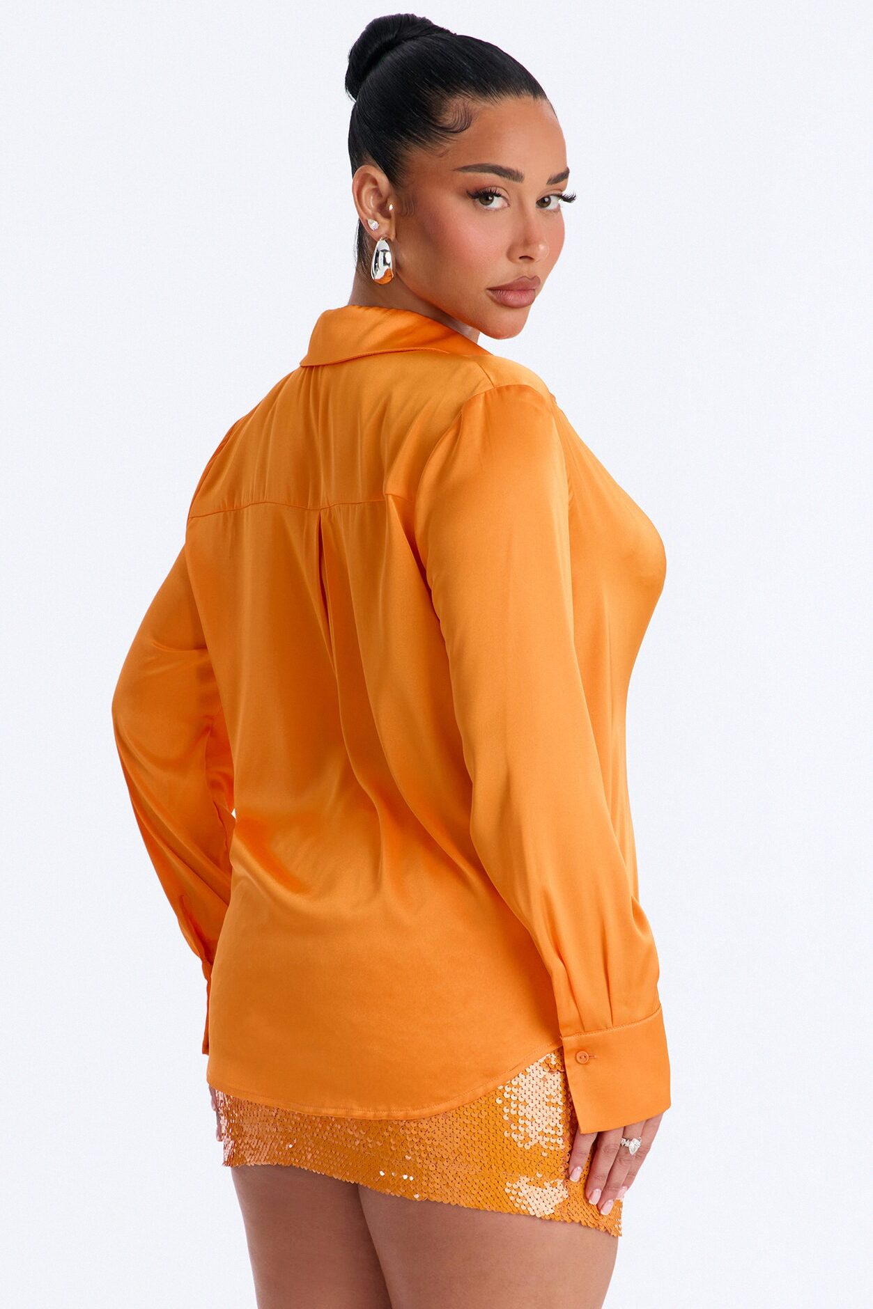 Feelin' Popular Satin Shirt - Tangerine