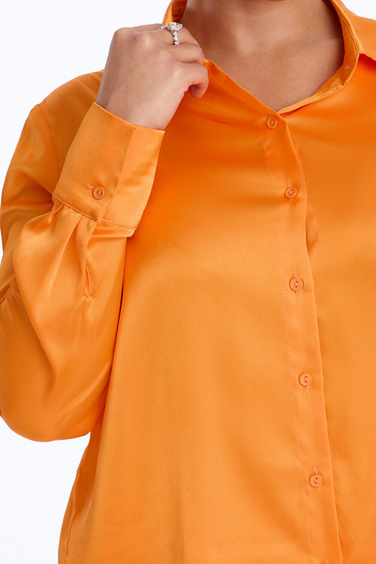 Feelin' Popular Satin Shirt - Tangerine