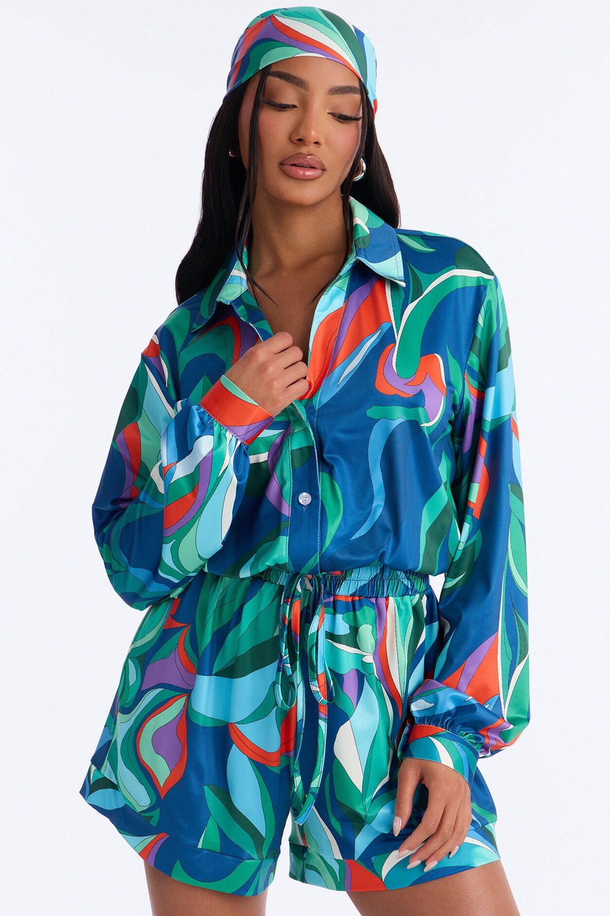 Cara Long Sleeve 2 Piece Romper Set - Green