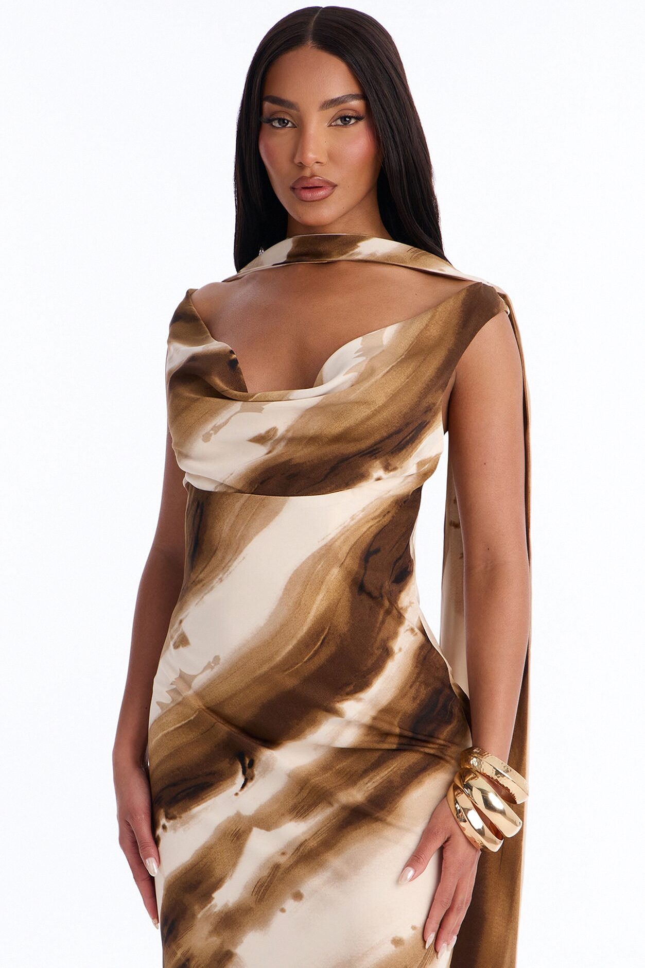 Milana Cowl Neck Maxi Dress - Brown